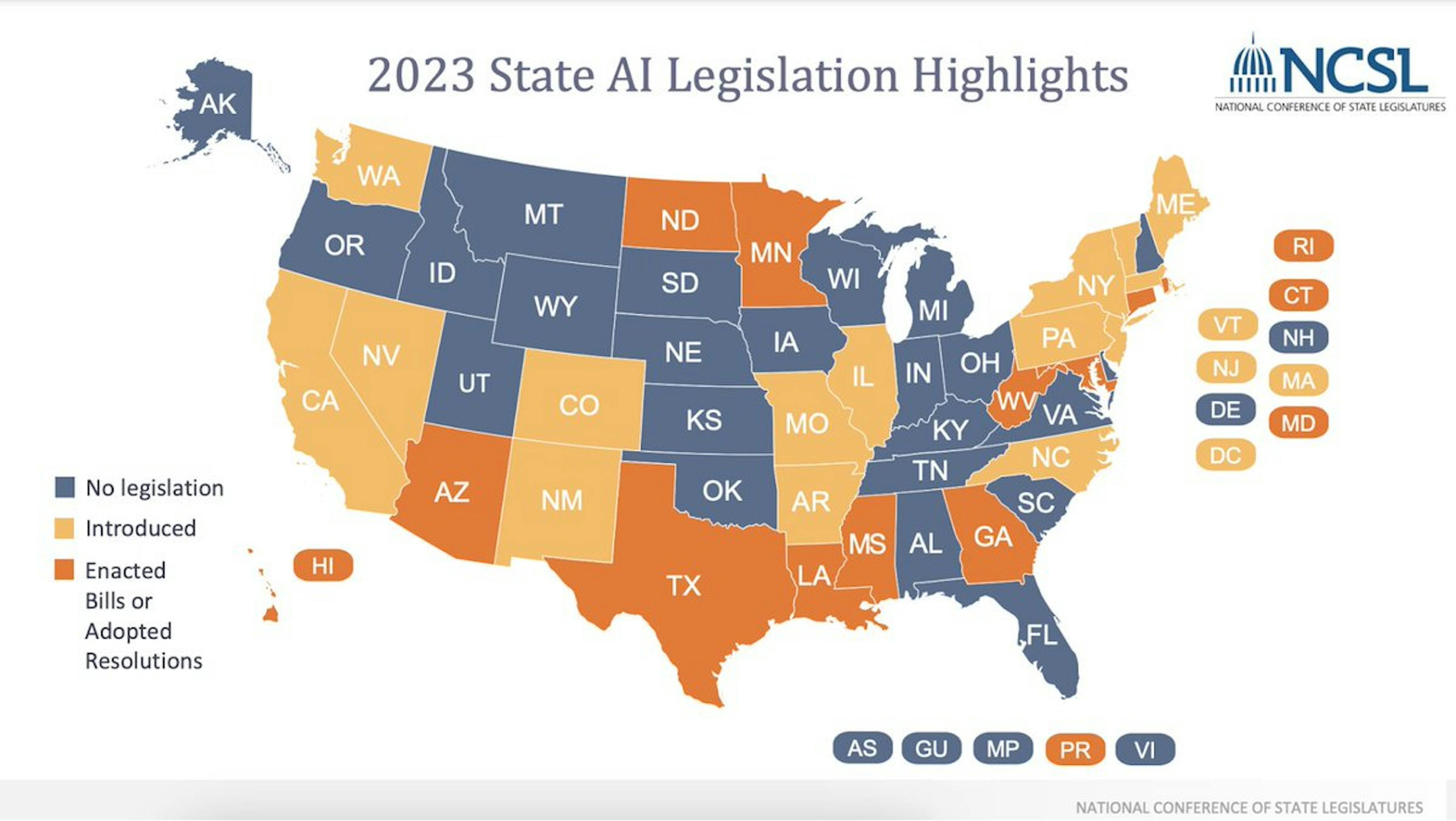 State AI legislation details, as of end 2023