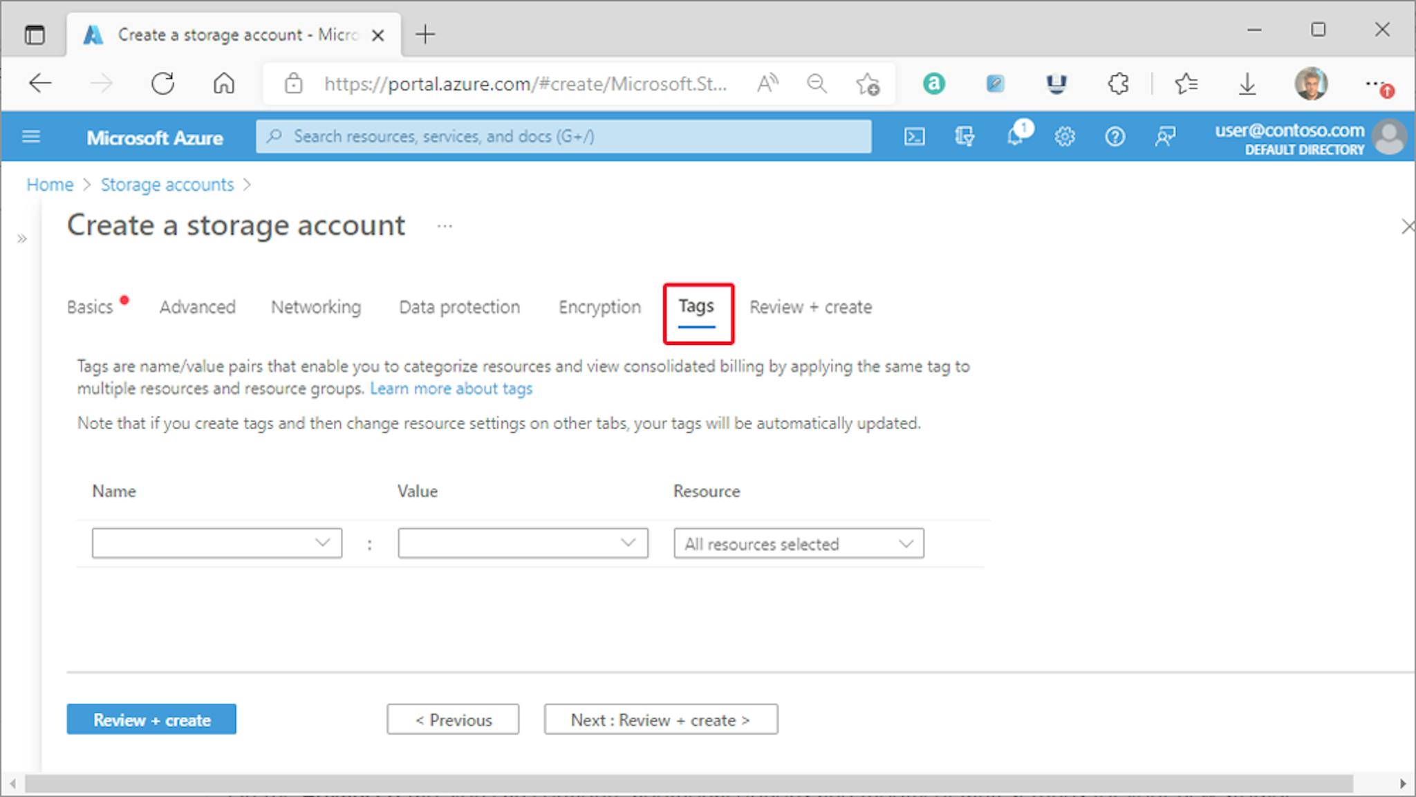 Azure backup storage tags