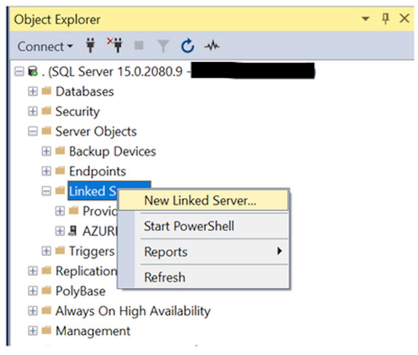 New linked server SSMS