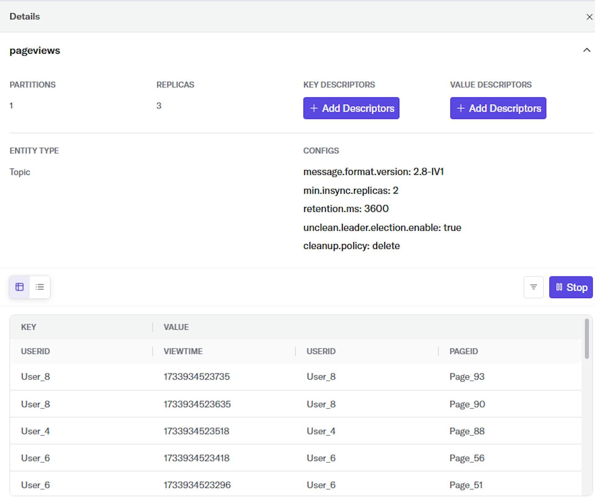 DeltaStream Topic inspector