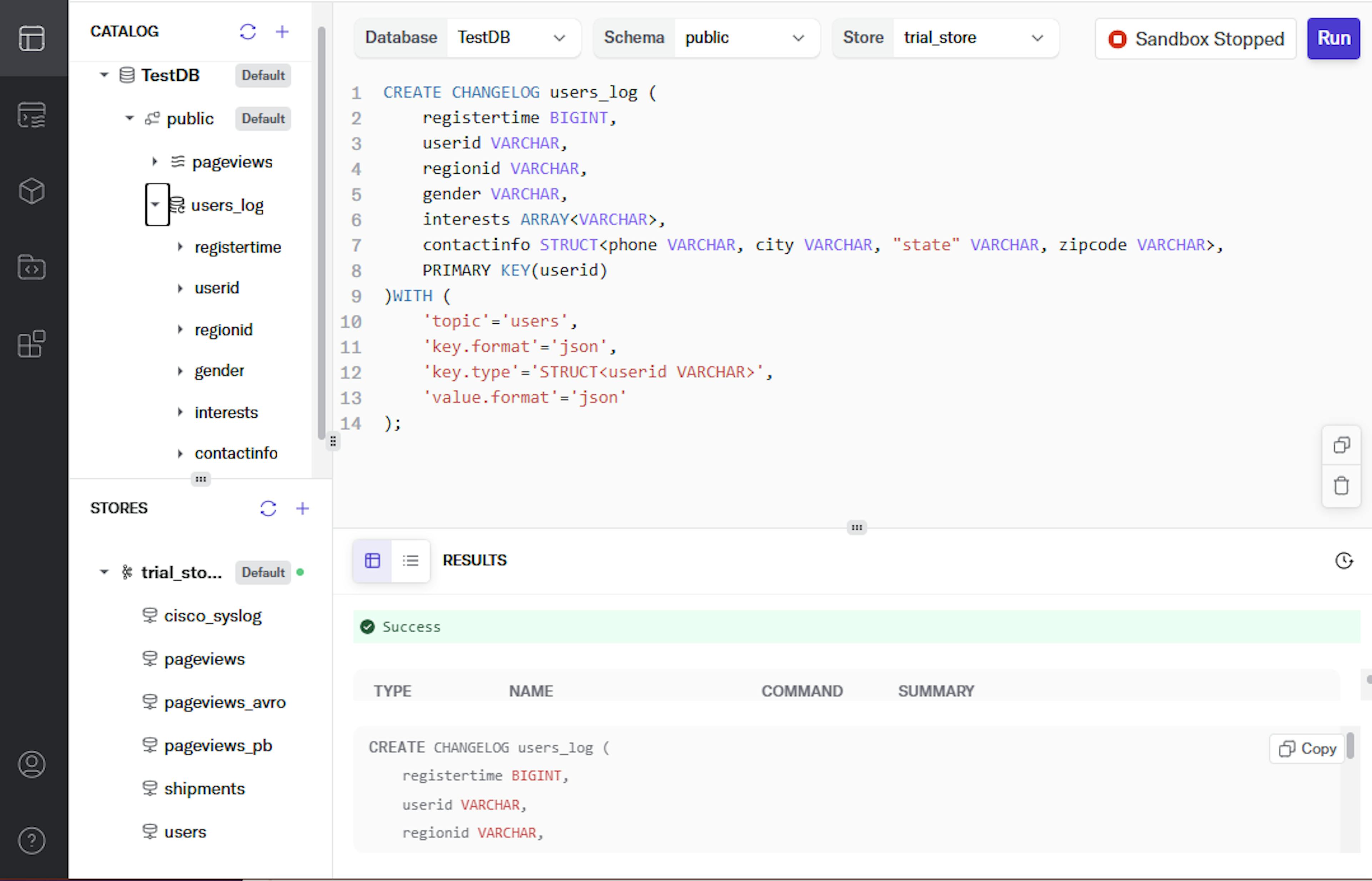 DeltaStream Changelog example