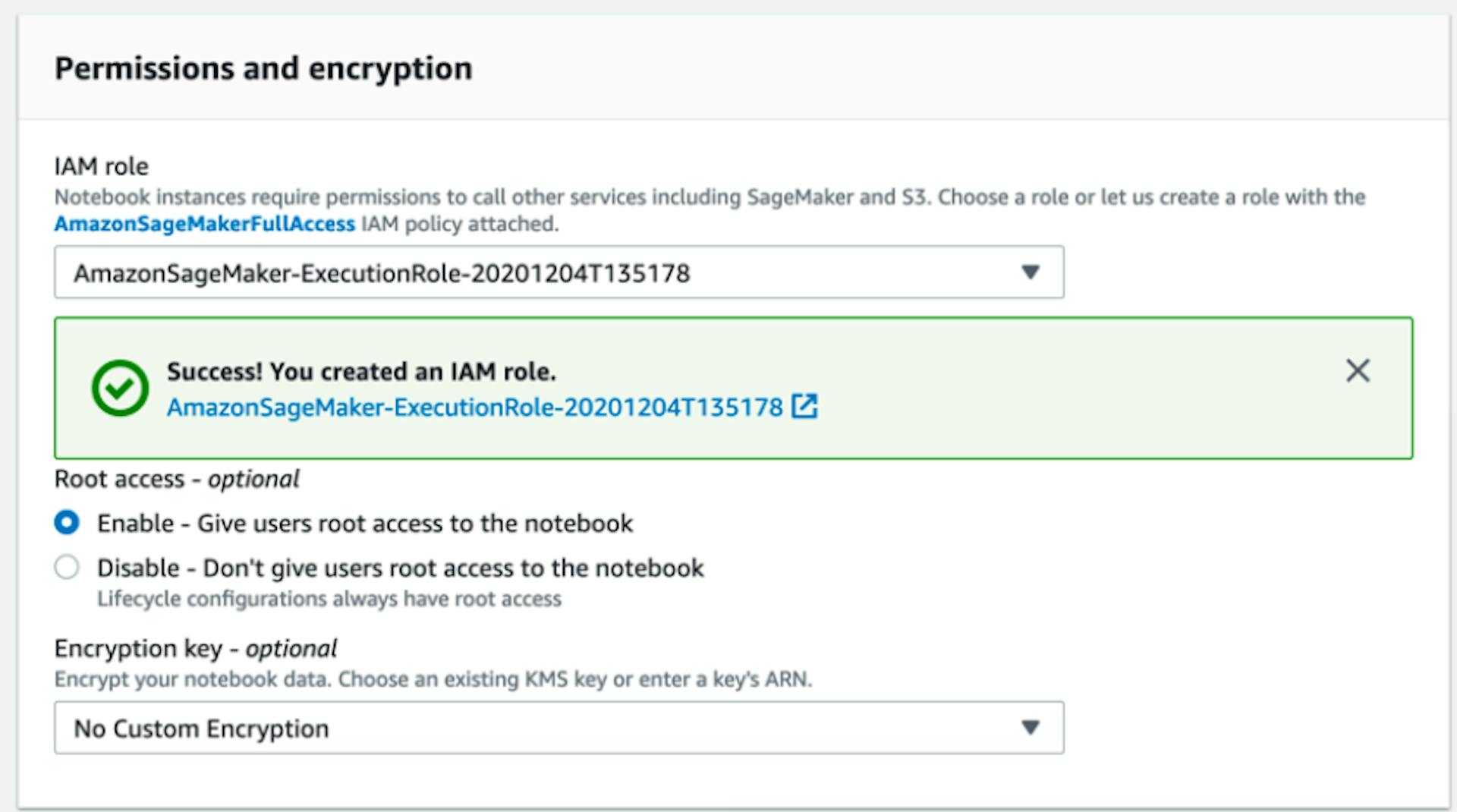 Permissions and encryption in IAM role