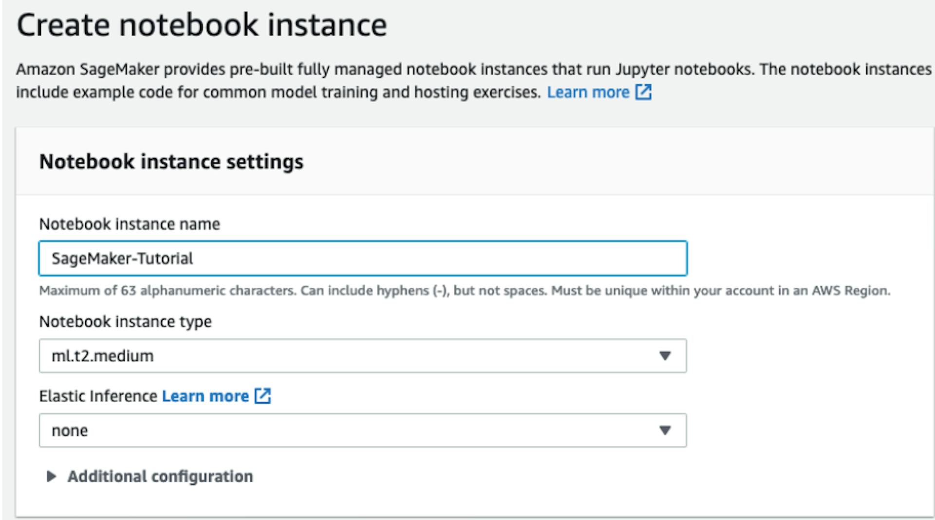 Notebook Instance Settings