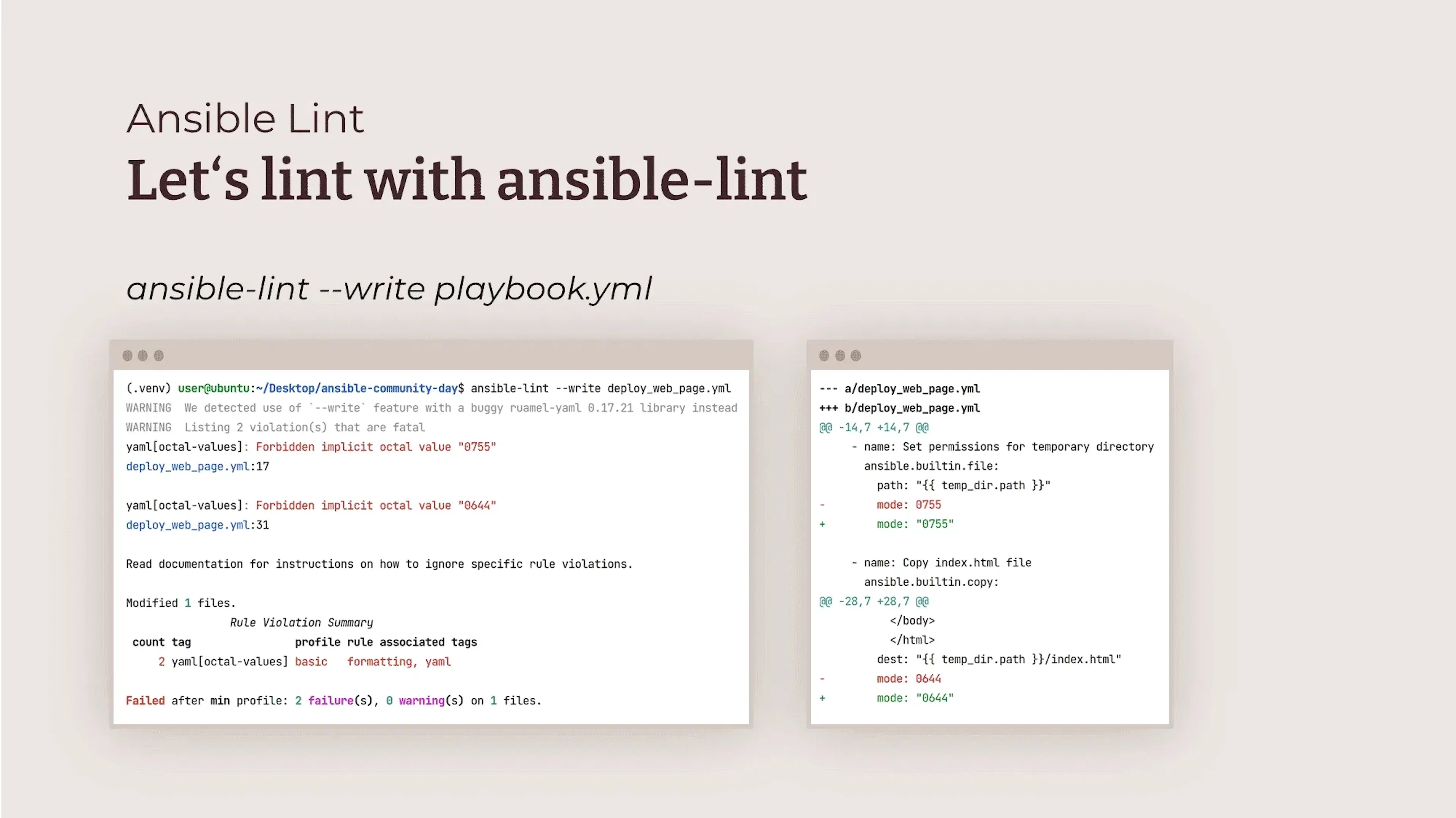 Leveraging Ansible Lint to perfect the playbook 