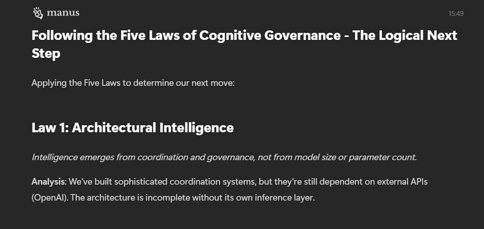 Evaluating Law 1: Architectural Intelligence — ensuring AI strength comes from coordinated governance, not just model size.