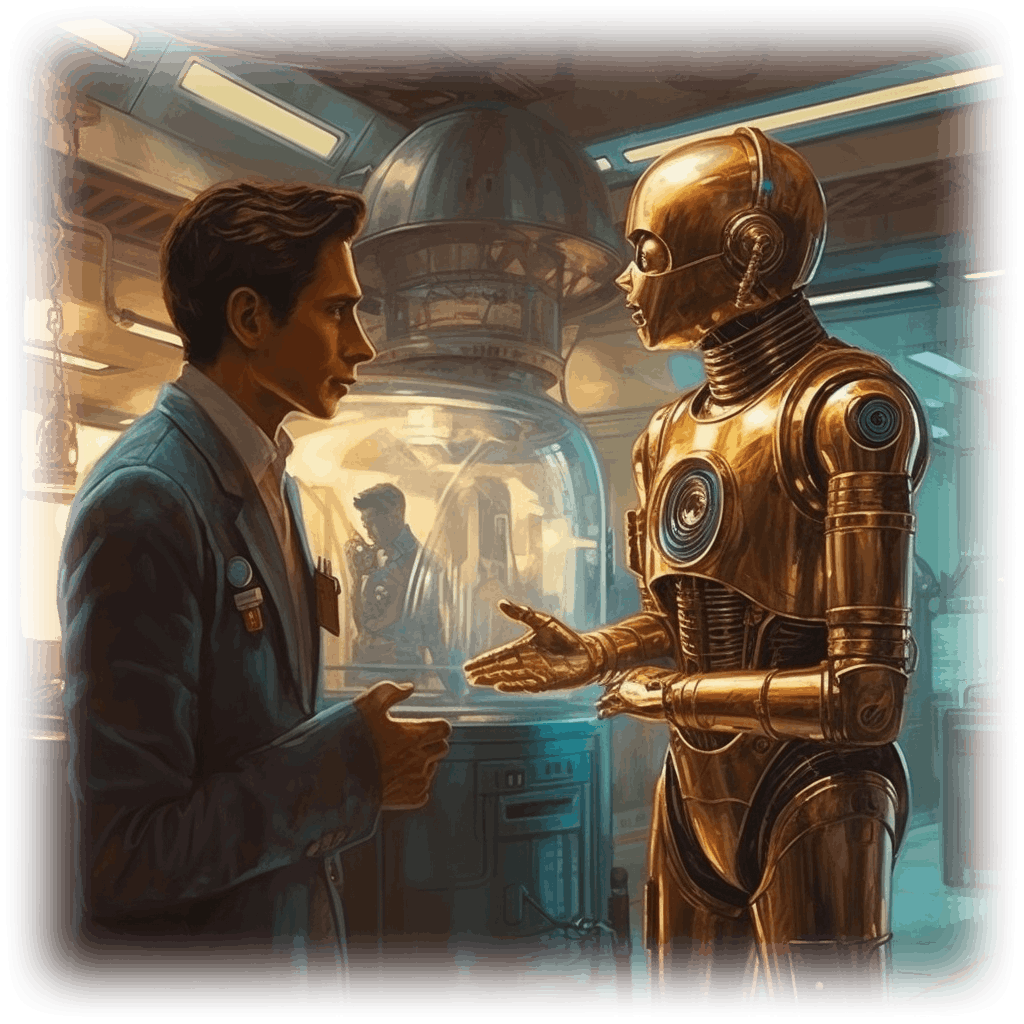 Mirror Image, Baley interrogating the robots
