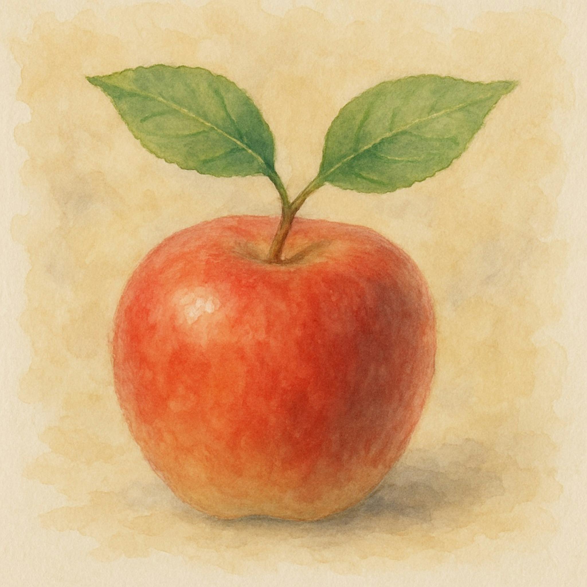 Illustration created by the author using DALL-E 3. Used prompt: “Generate an apple with two leaves that face the same direction in watercolour style”.