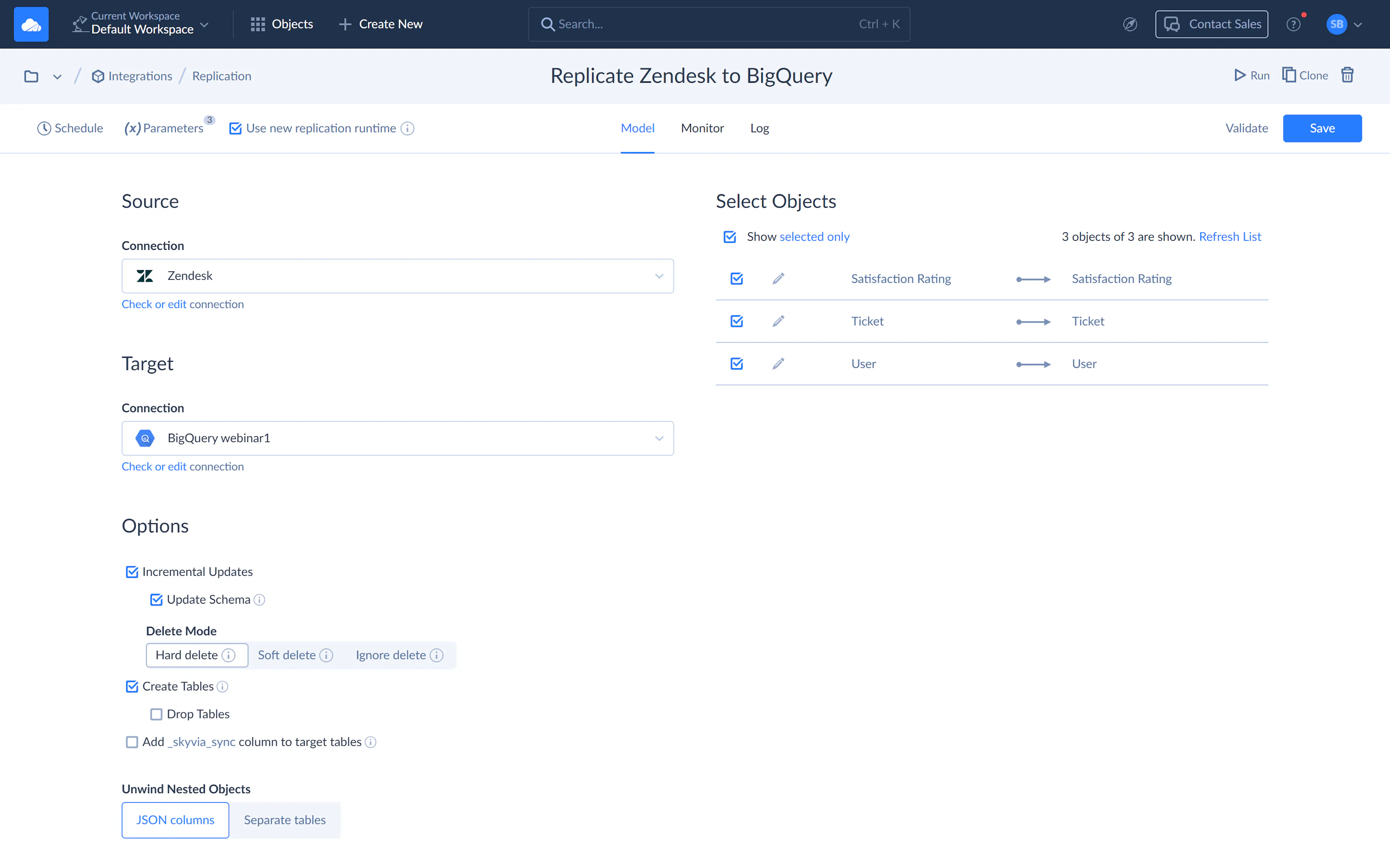 Configuring Zendesk to BigQuery replication in Skyvia with automated schema updates to prevent downstream model breaks