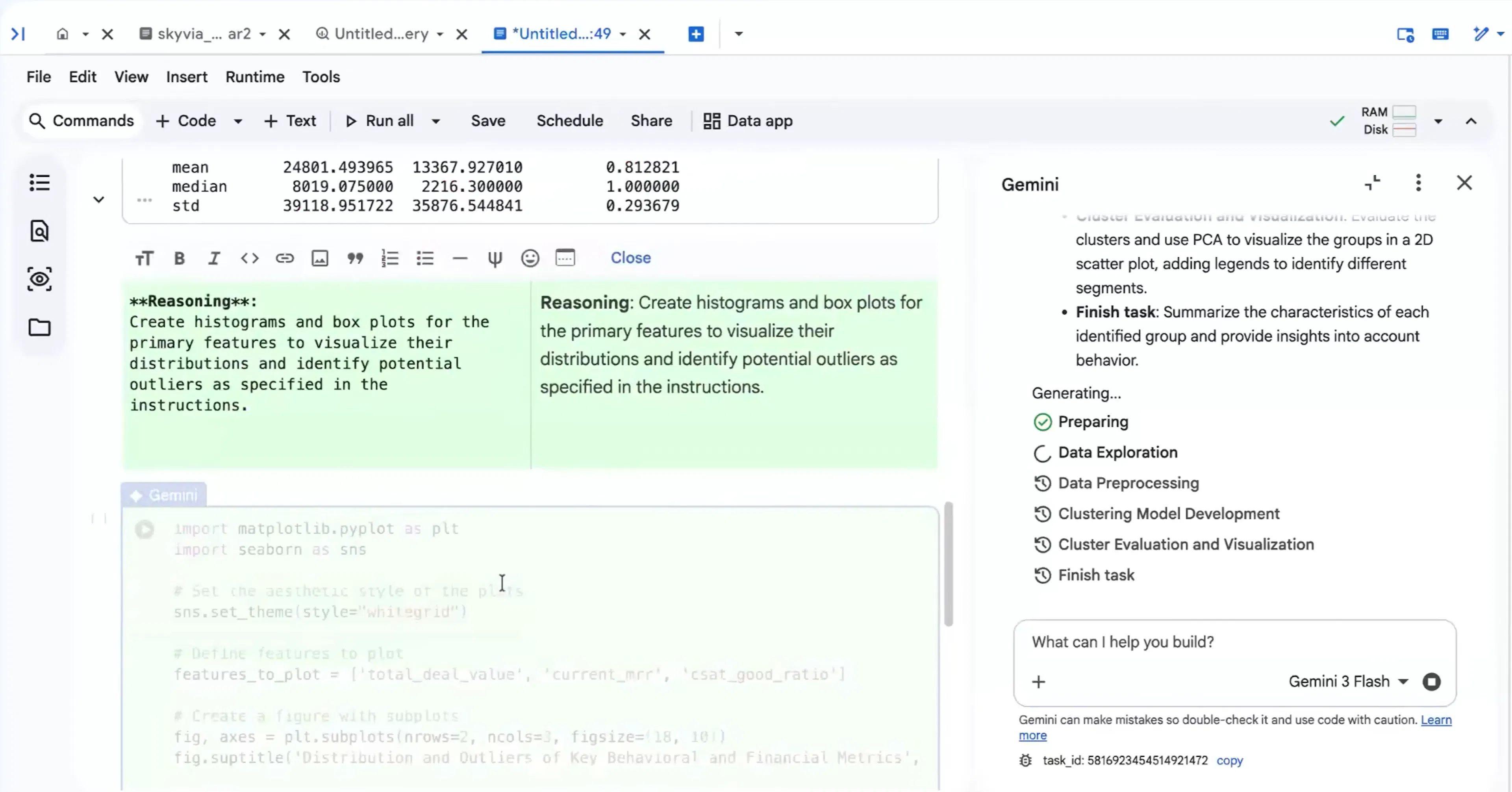 Leveraging Gemini AI to automatically generate data preparation and exploration code, enabling business analysts to move