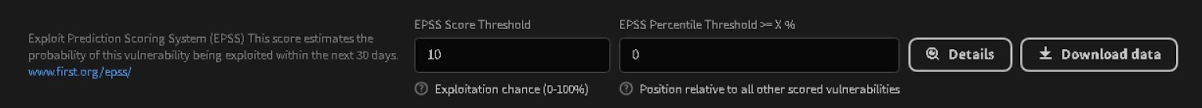 EPSS filtering form
