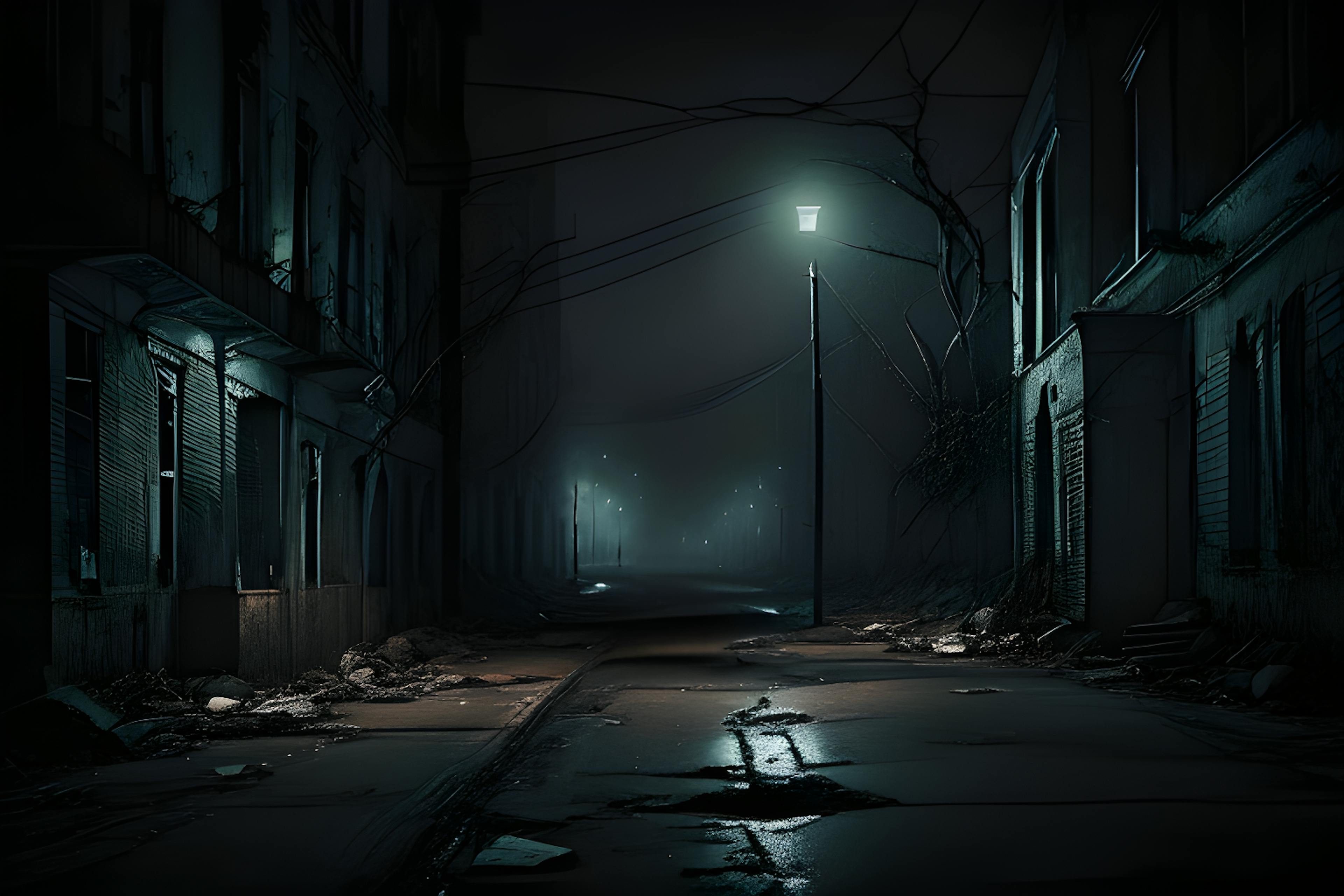 This image was generated by HackerNoon's AI Image Generator via the prompt "a dark abandoned street at night with broken streetlights".