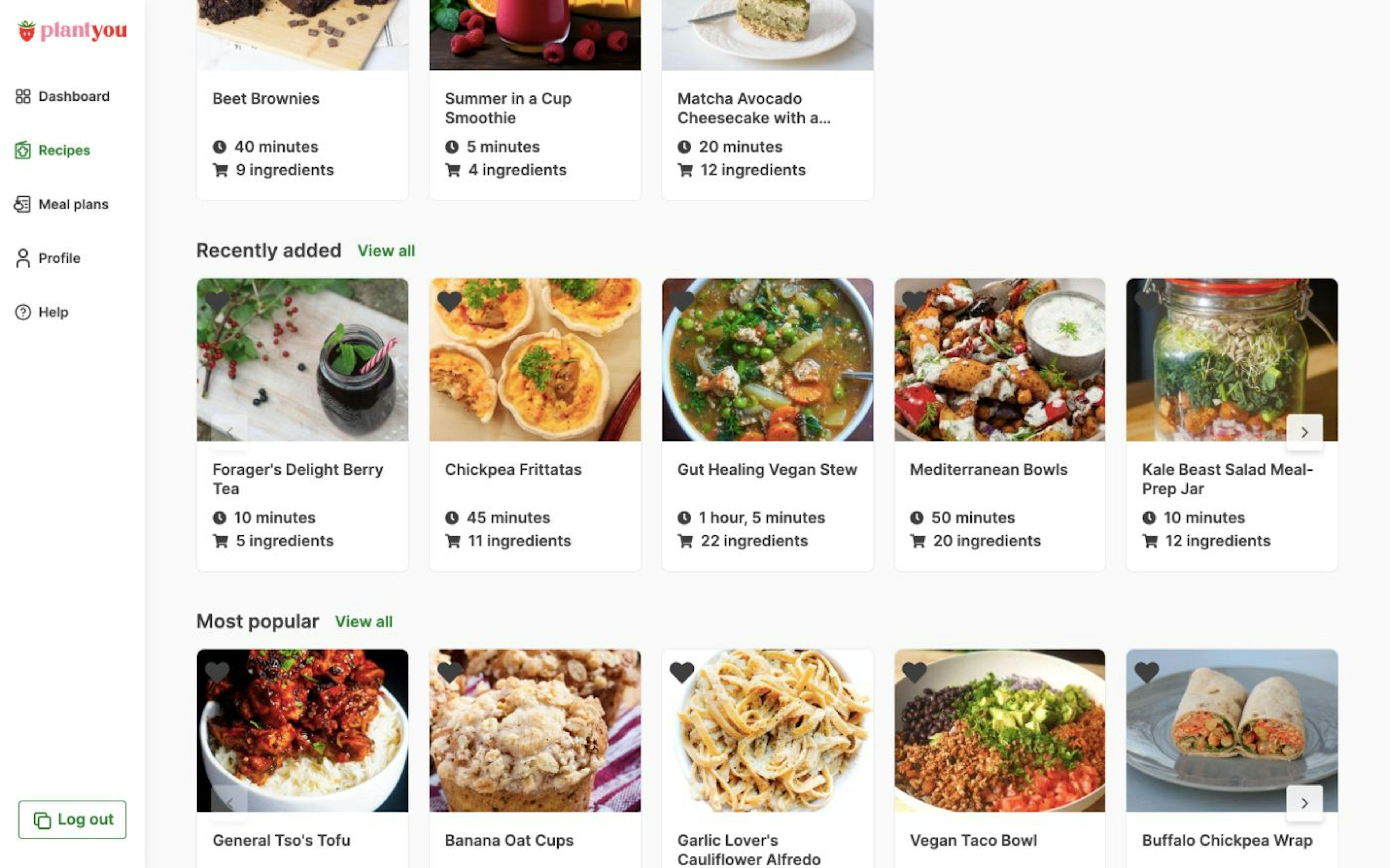 An example of a customer’s recipe catalog in the MealPro App