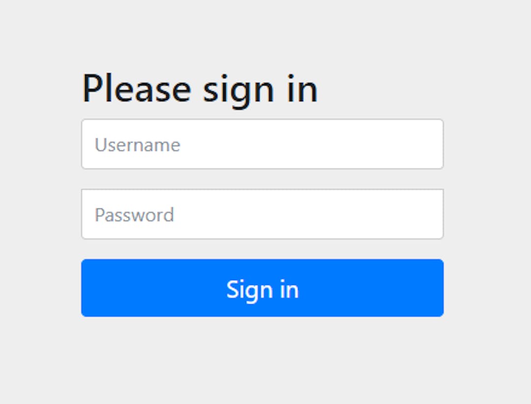 Login form that has the title, "Please sign in," a username and password field, and a blue sign-in button.