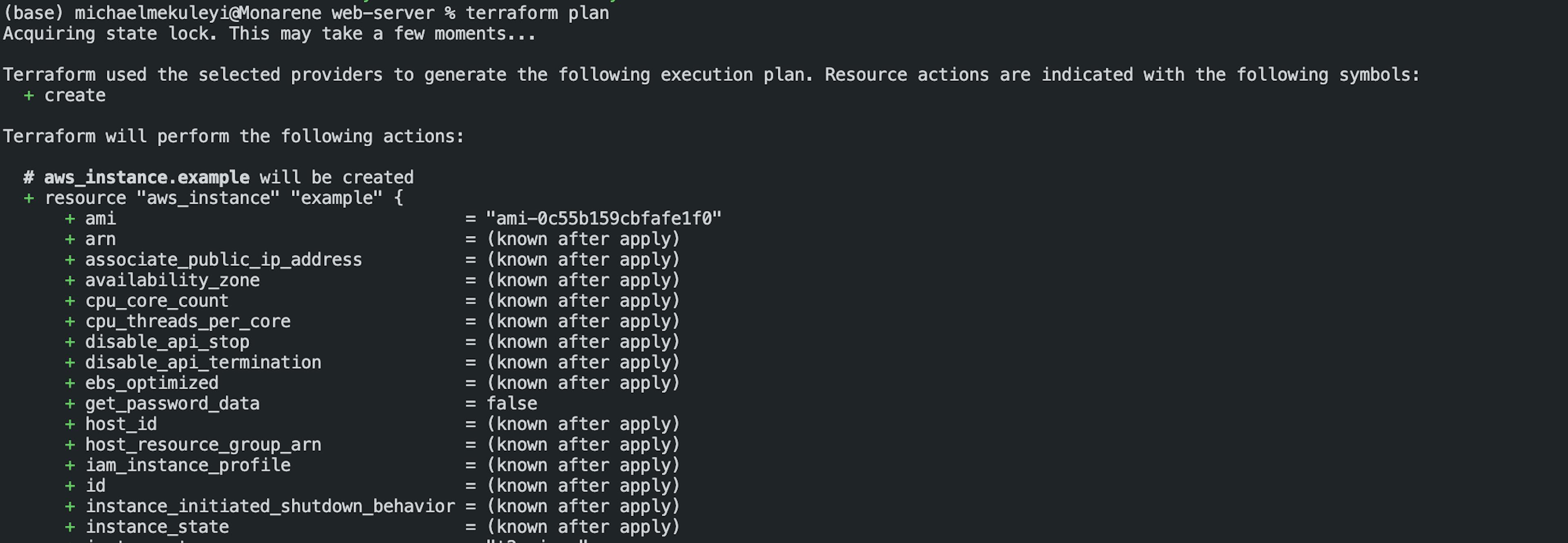 Running terraform plan on the web-server configuration