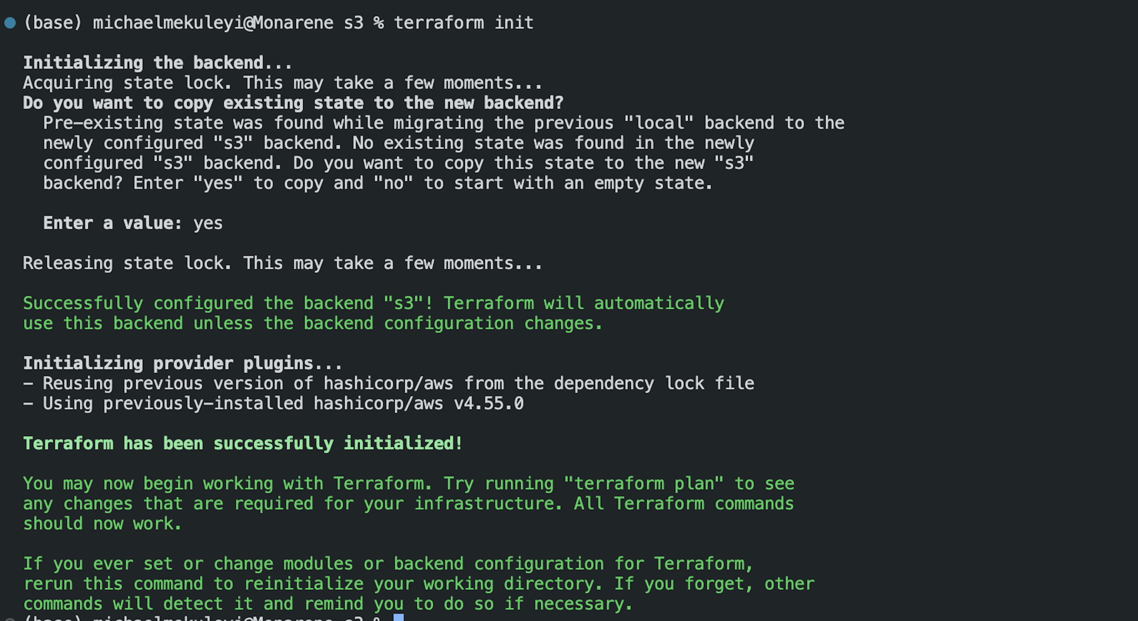 Re-initialising the terraform state