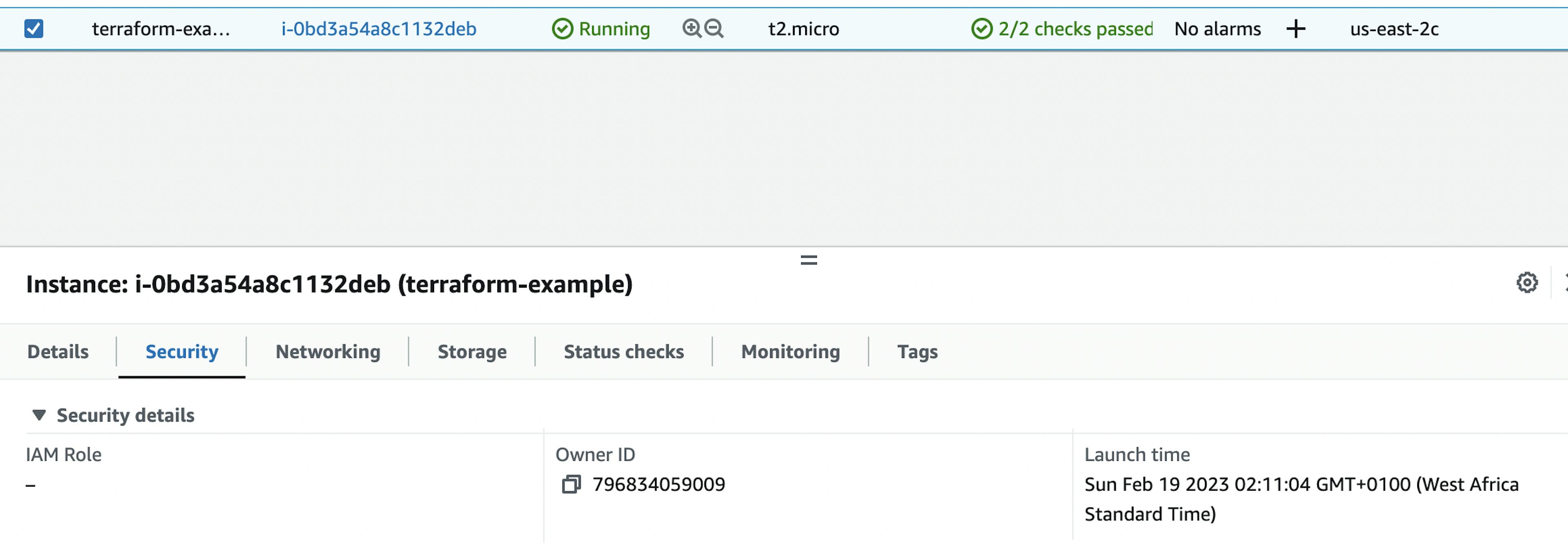 EC2 Instance deployed by Terraform on AWS console