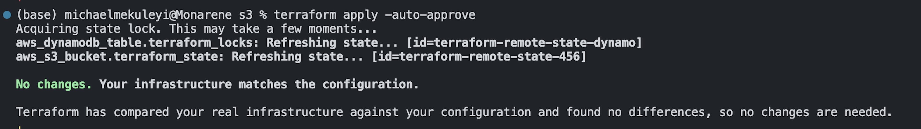 Running terraform apply on new state