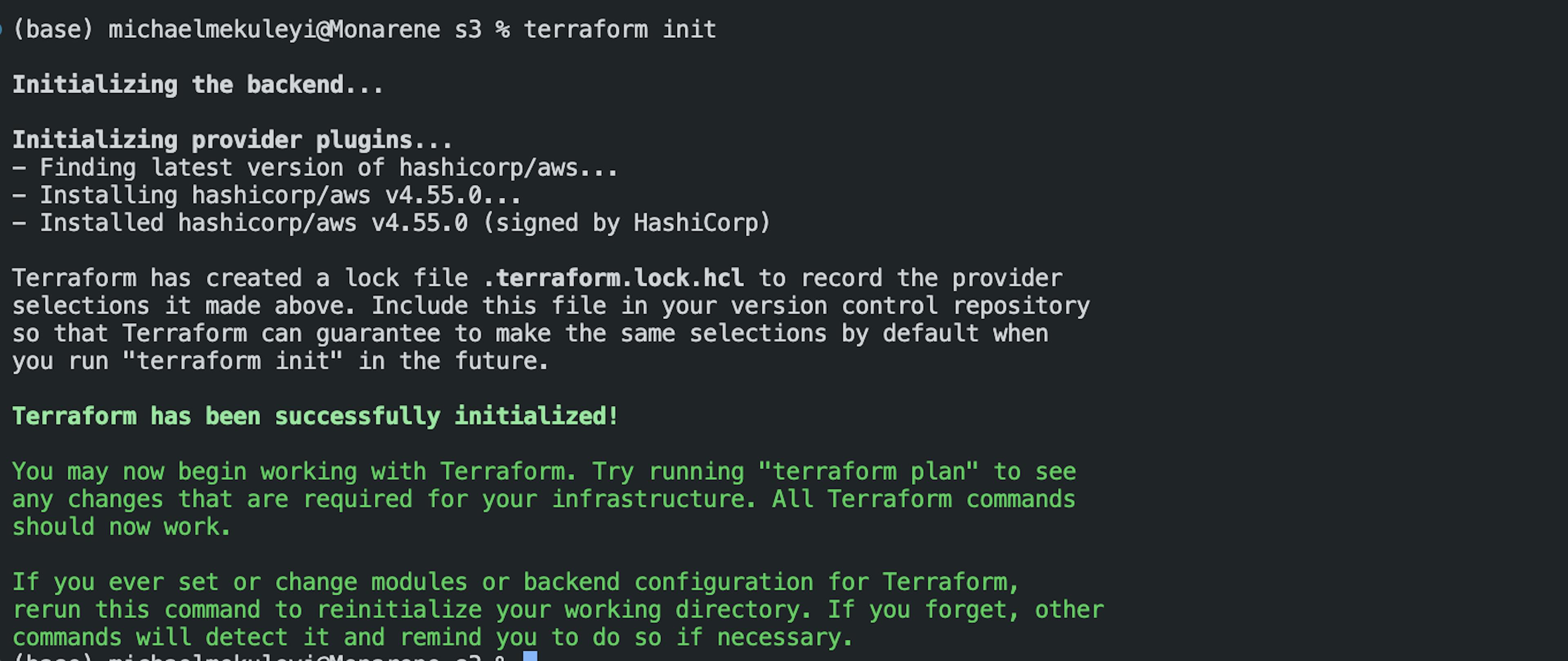 Running terraform init on your local machine