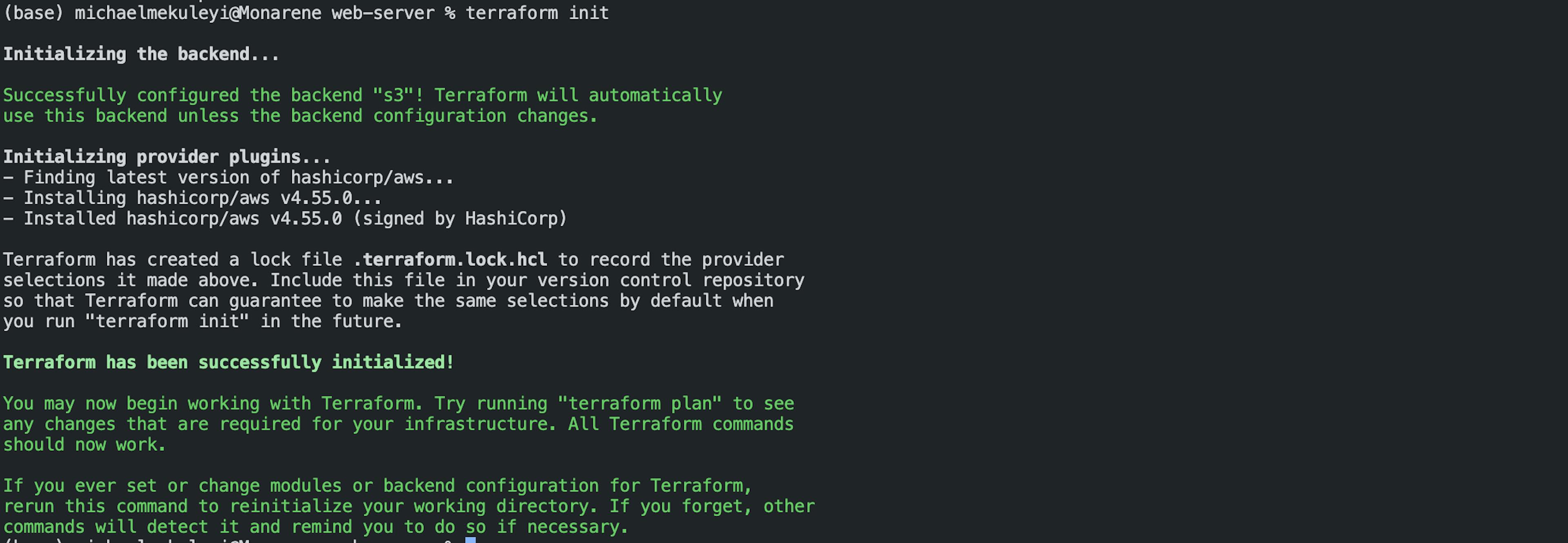 Running terraform init on the web-server configuration