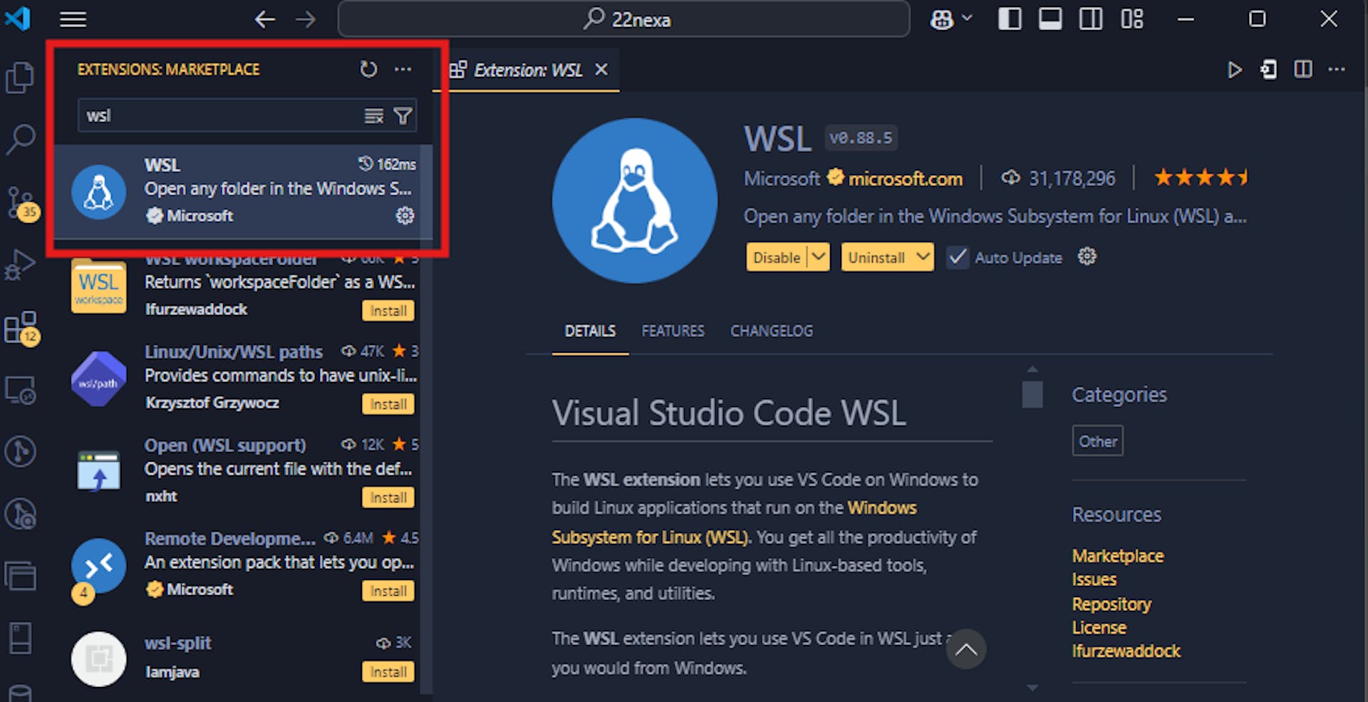 the WSL VS Code extension