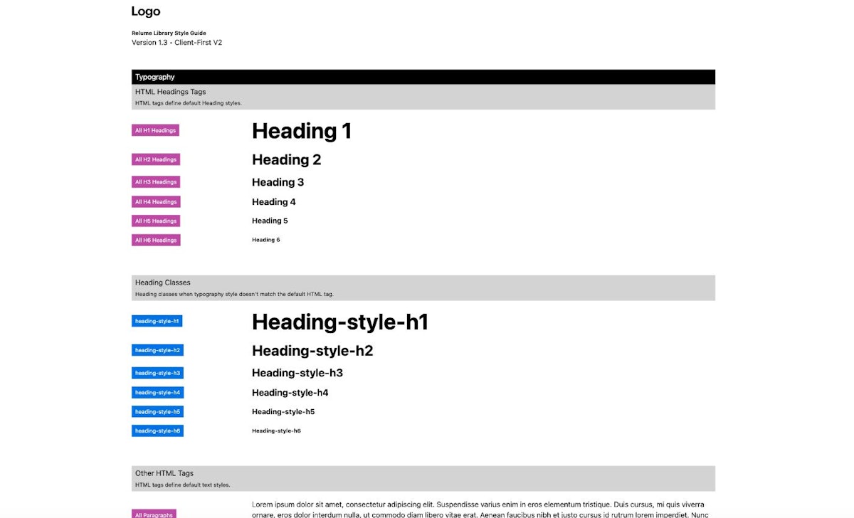 Relume styleguide page