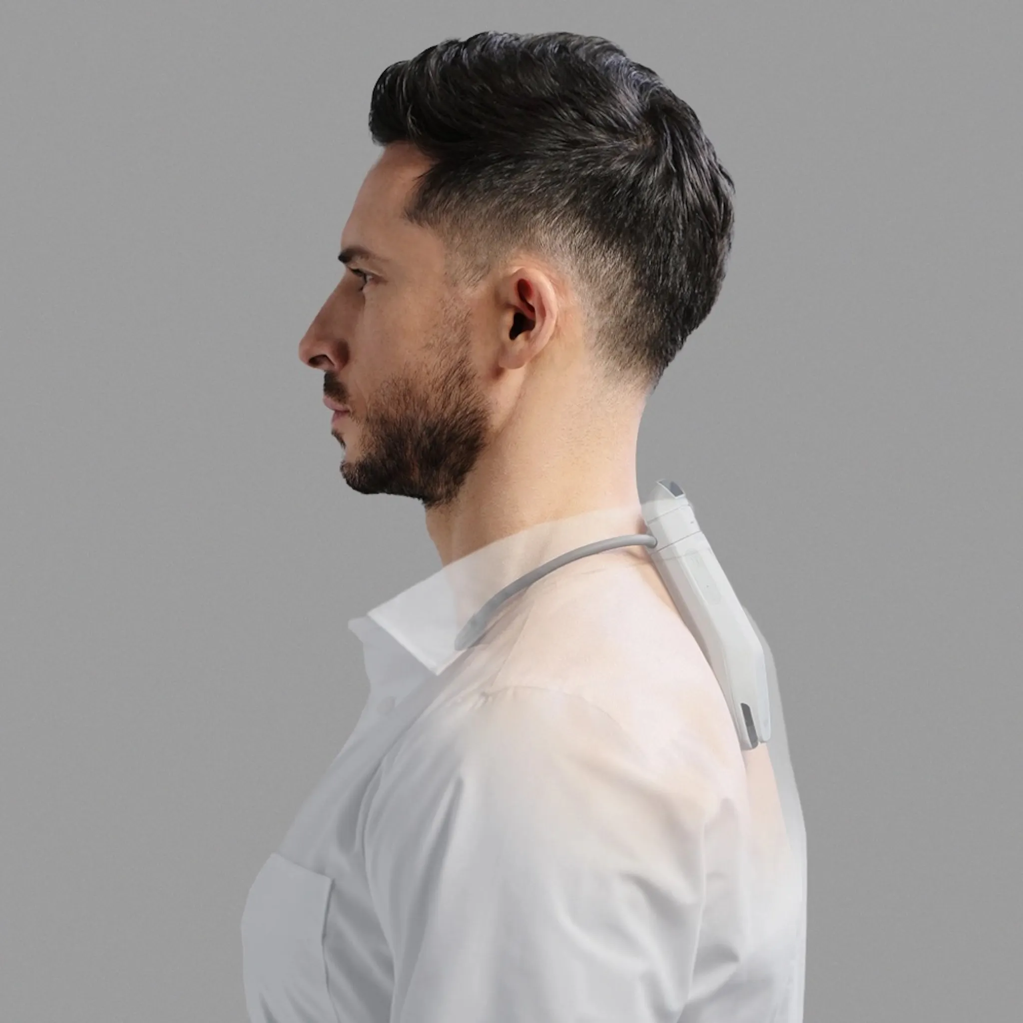Sony's Reon Pocket Pro wearable thermal device, worn as a neckband at the base of the neck.