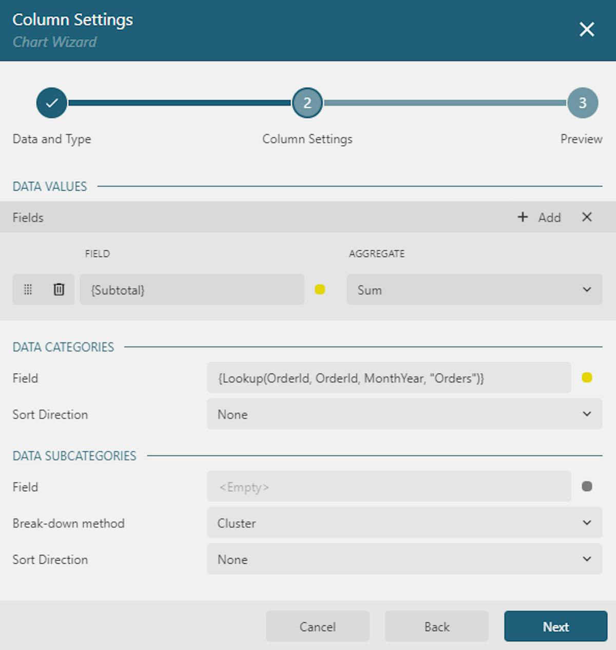 Chart Wizard Fields