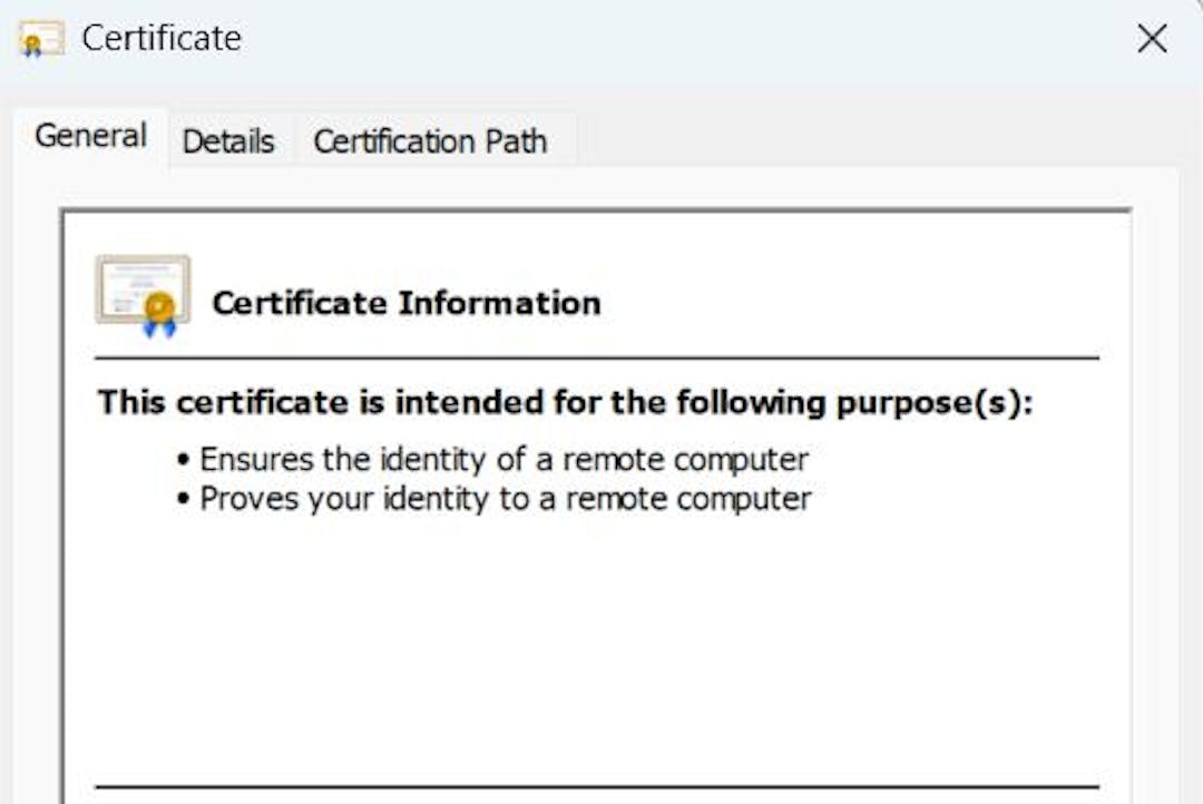 Valid certificate message