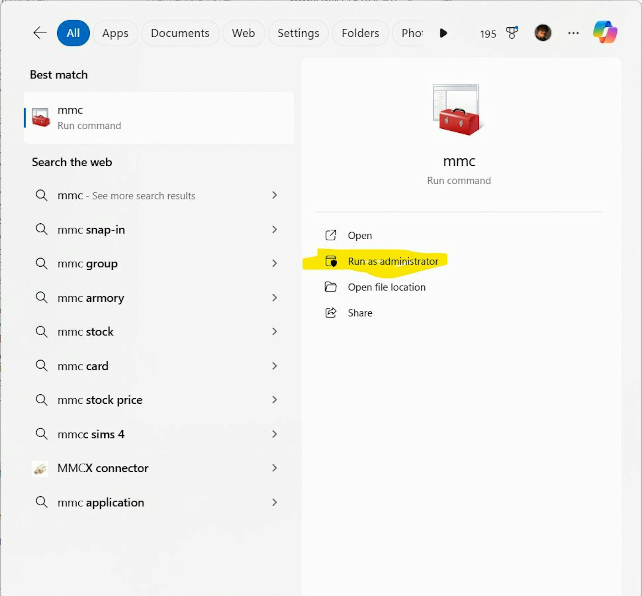 mmc on Windows OS