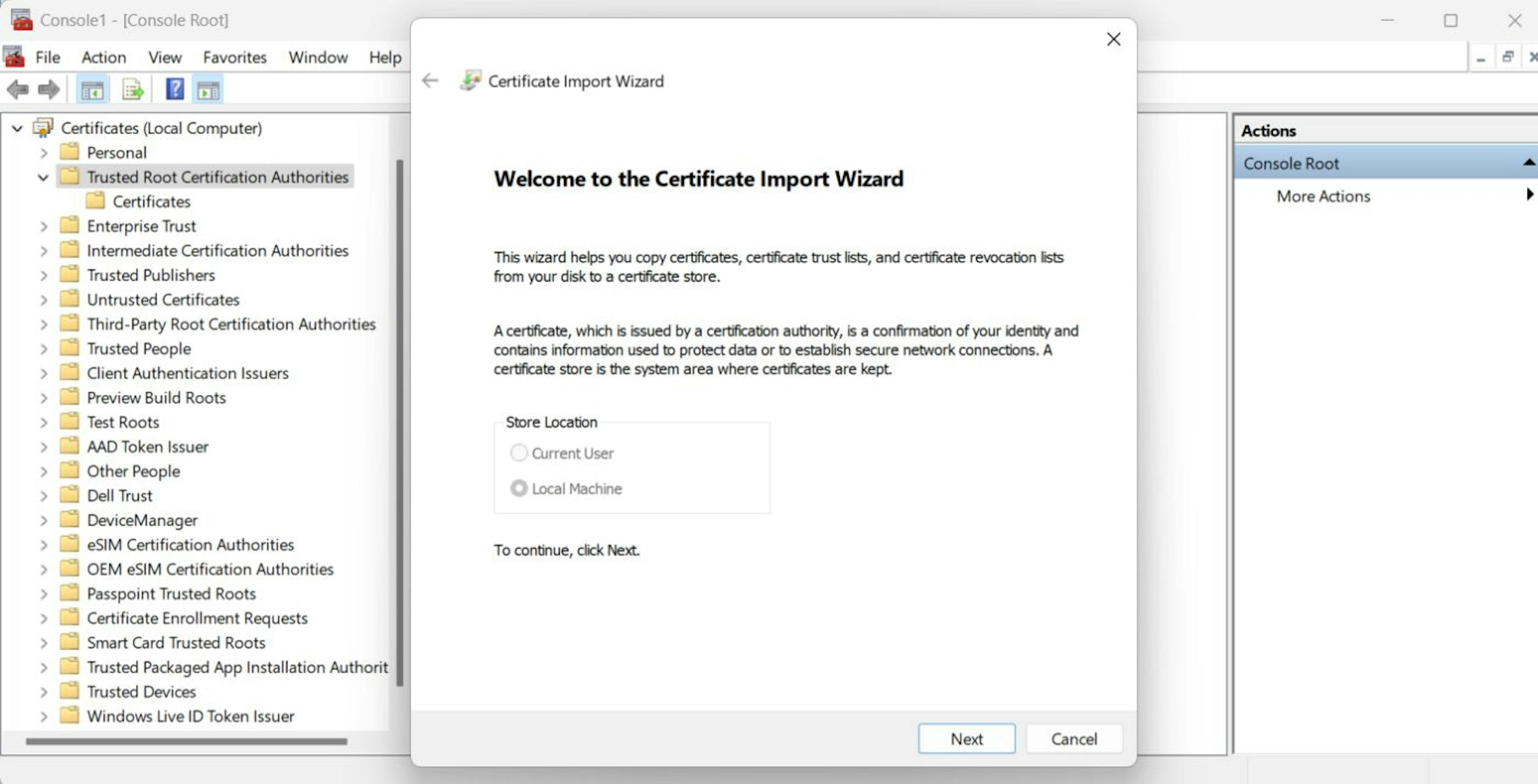 Certificate Import Wizard
