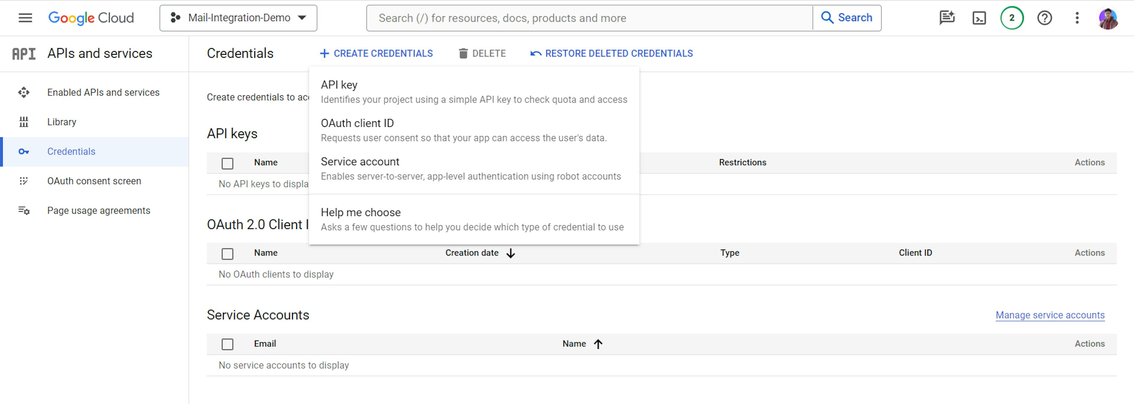 Tableau de bord de la console Google