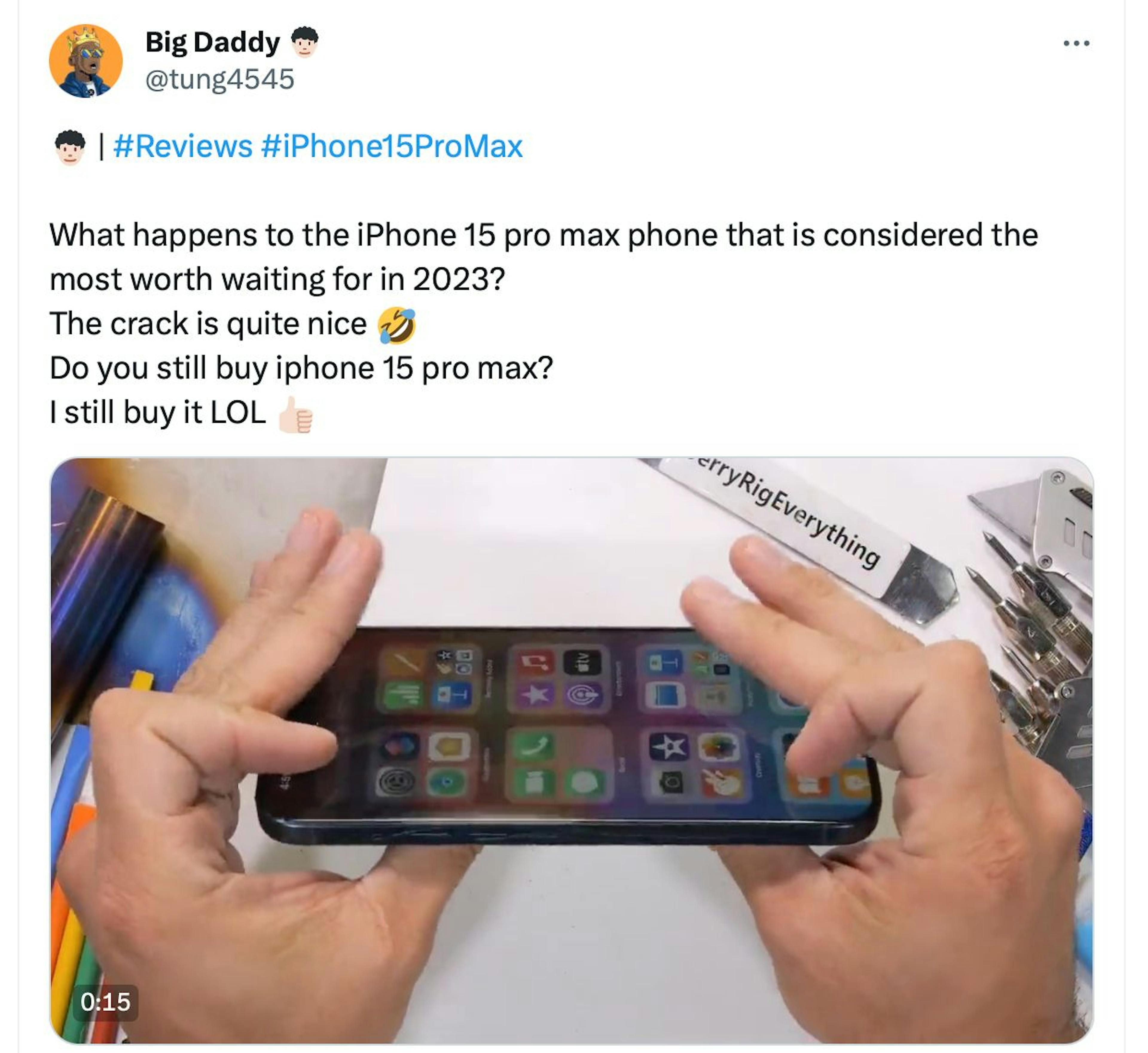 Review on the iPhone 15 on Twitter