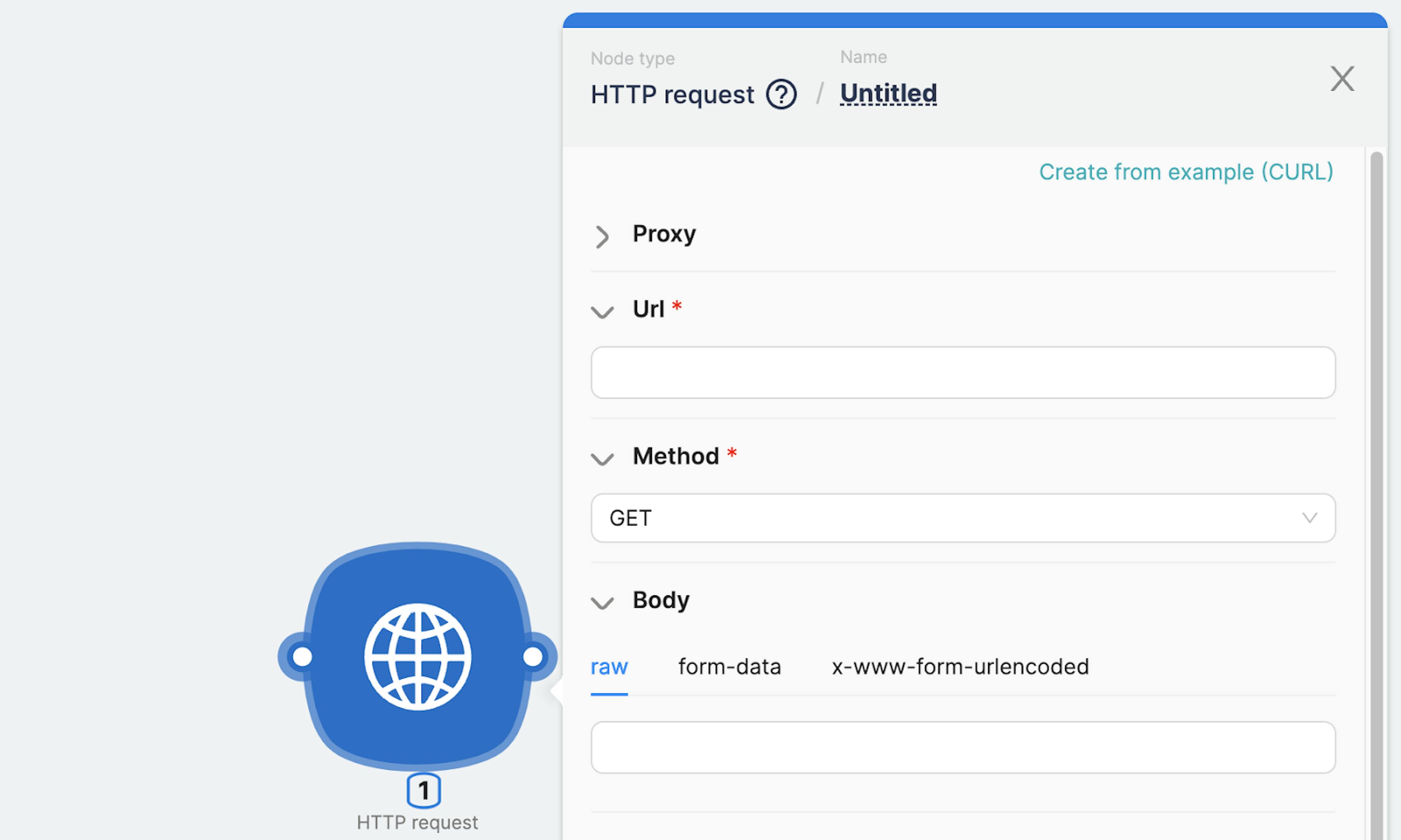 Interface de configuration du bloc de requête HTTP