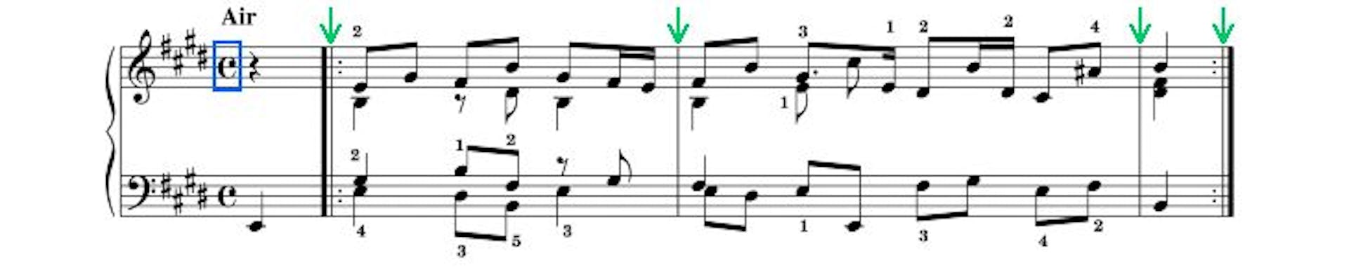 Common time signature is marked with the blue box