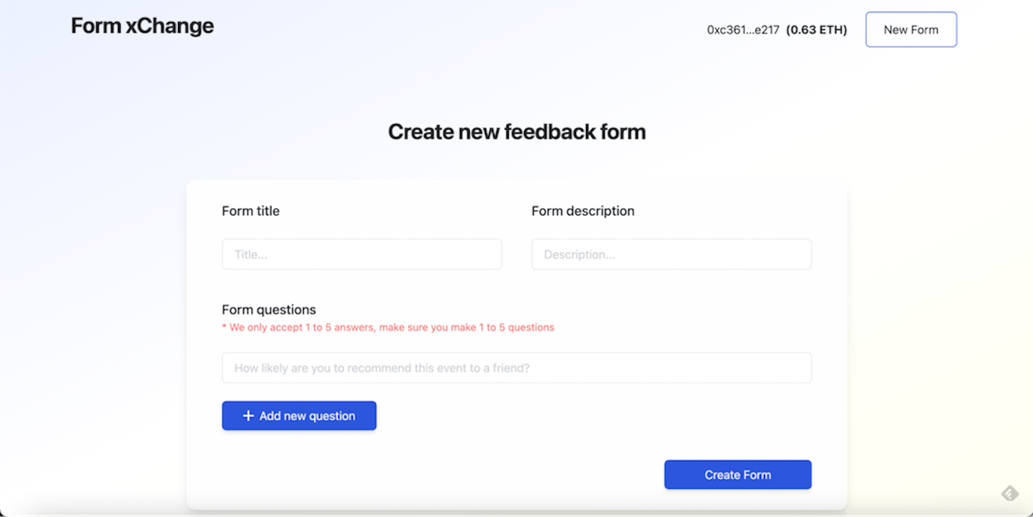Criando um novo formulário de feedback