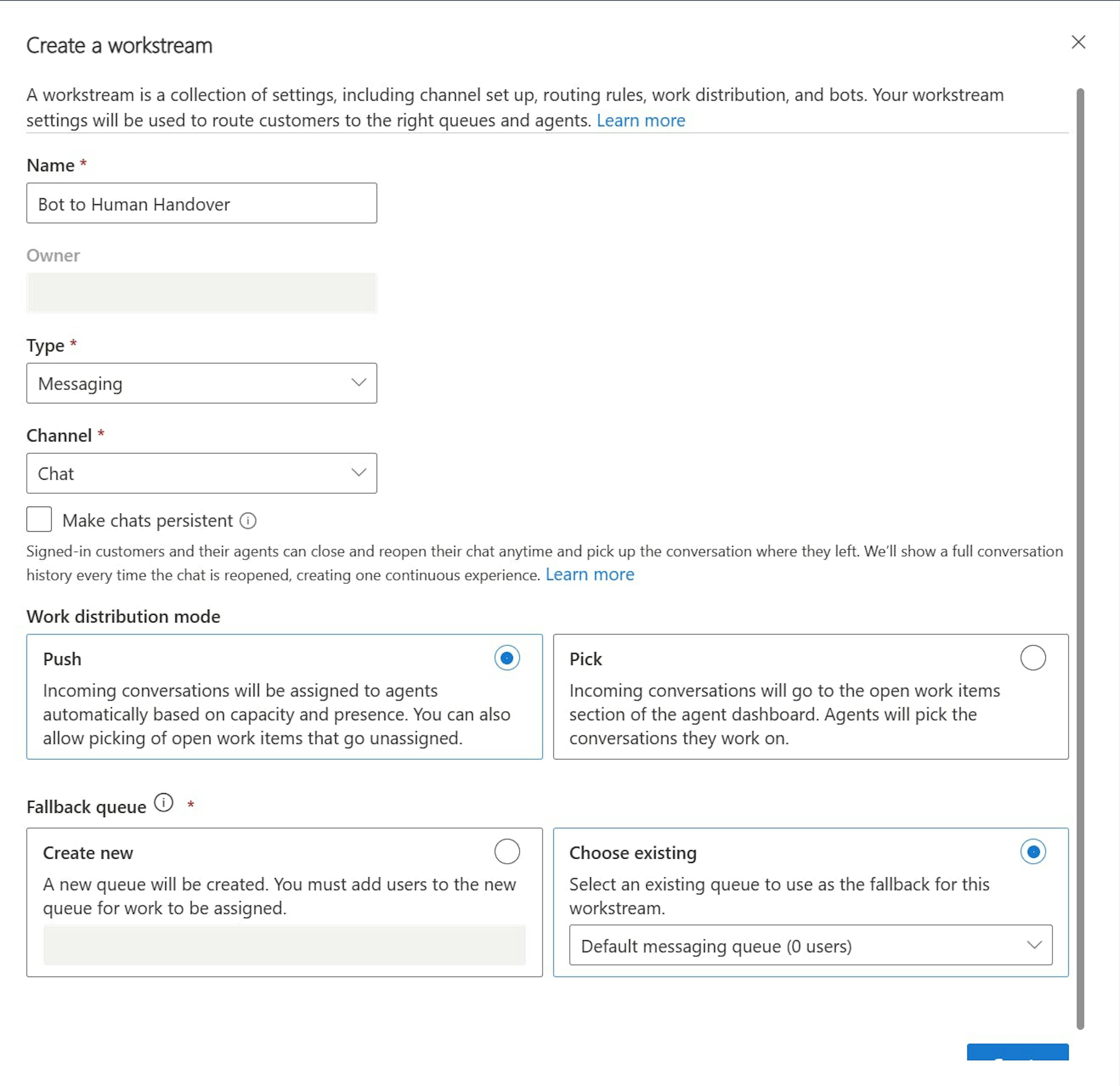 Create and configure a workstream