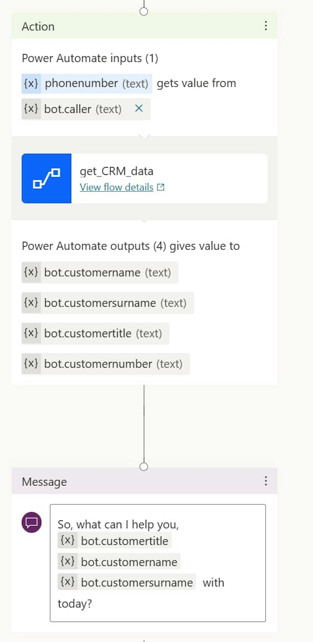 Create an action node with input and outputs