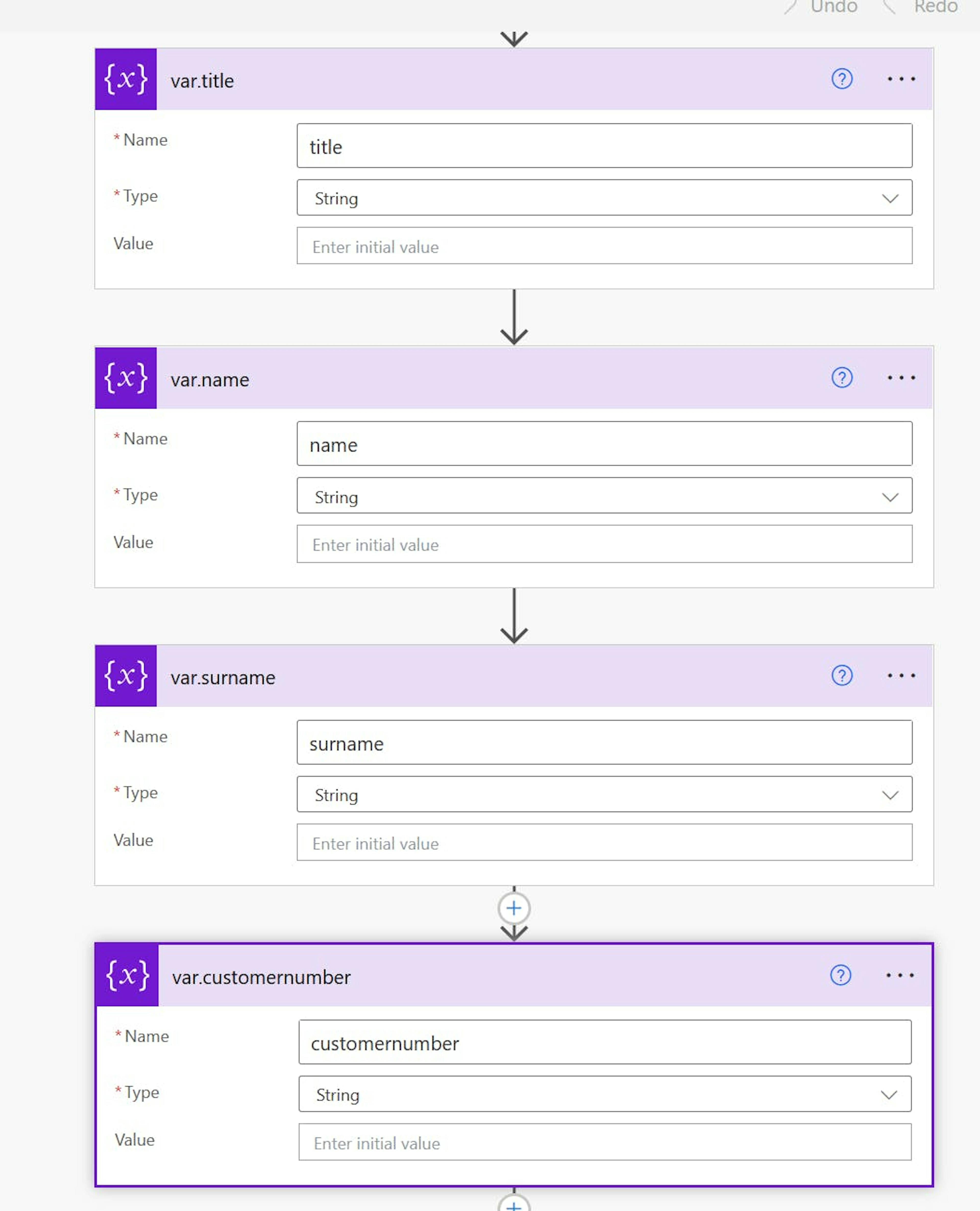 Create four variables