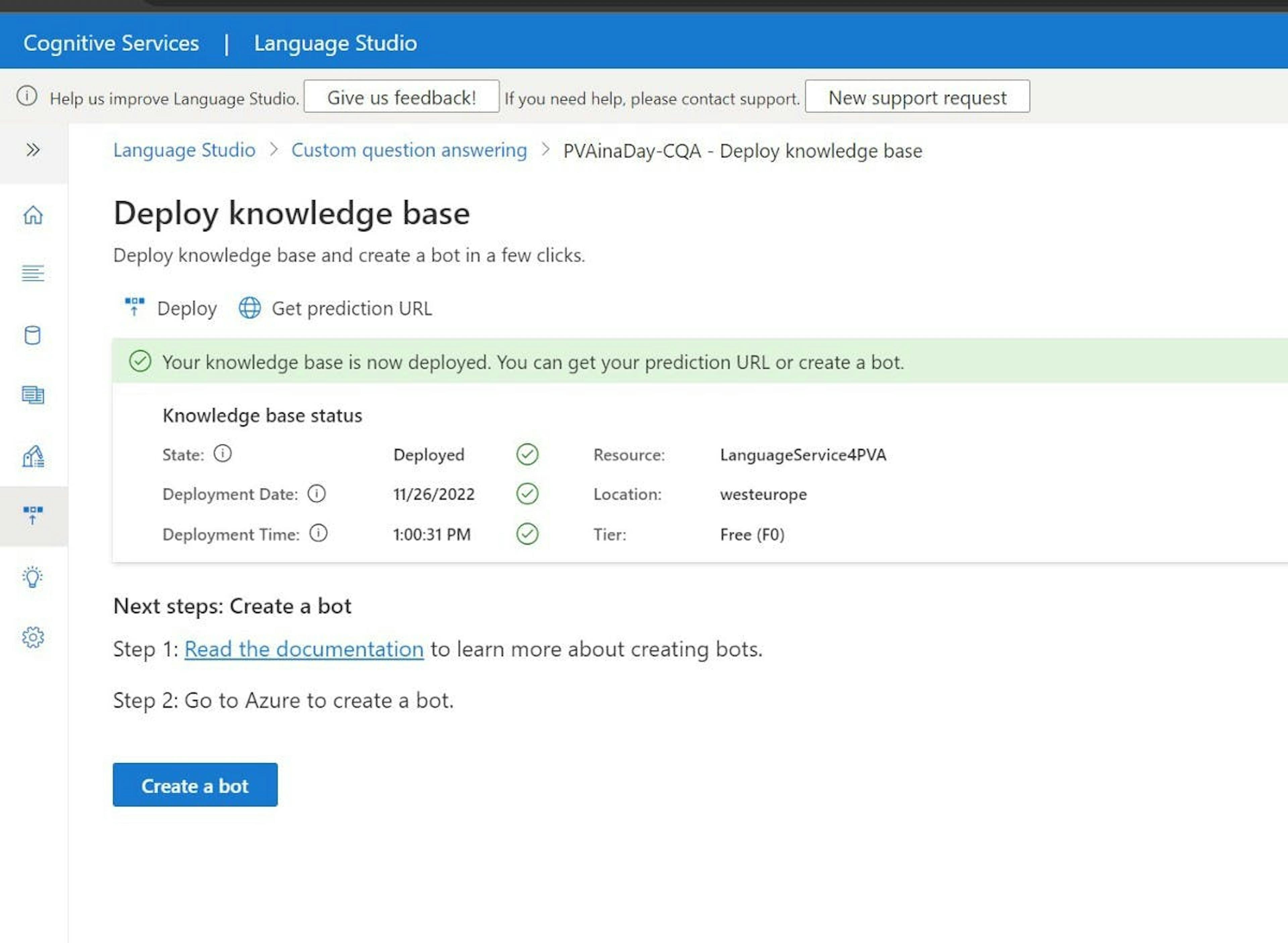 Select “Deploy” on the left side and press “deploy” on top to deploy