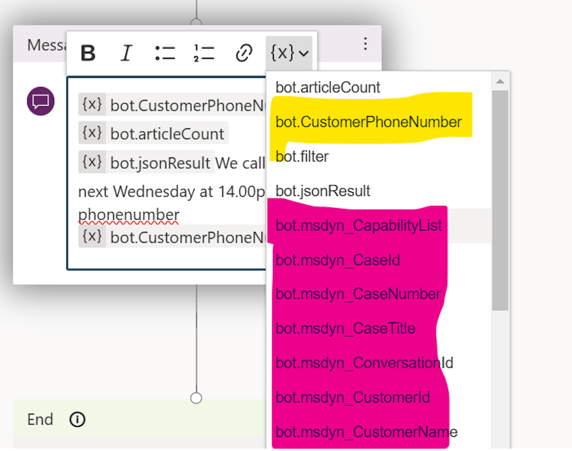 Available variables after installing the extensions