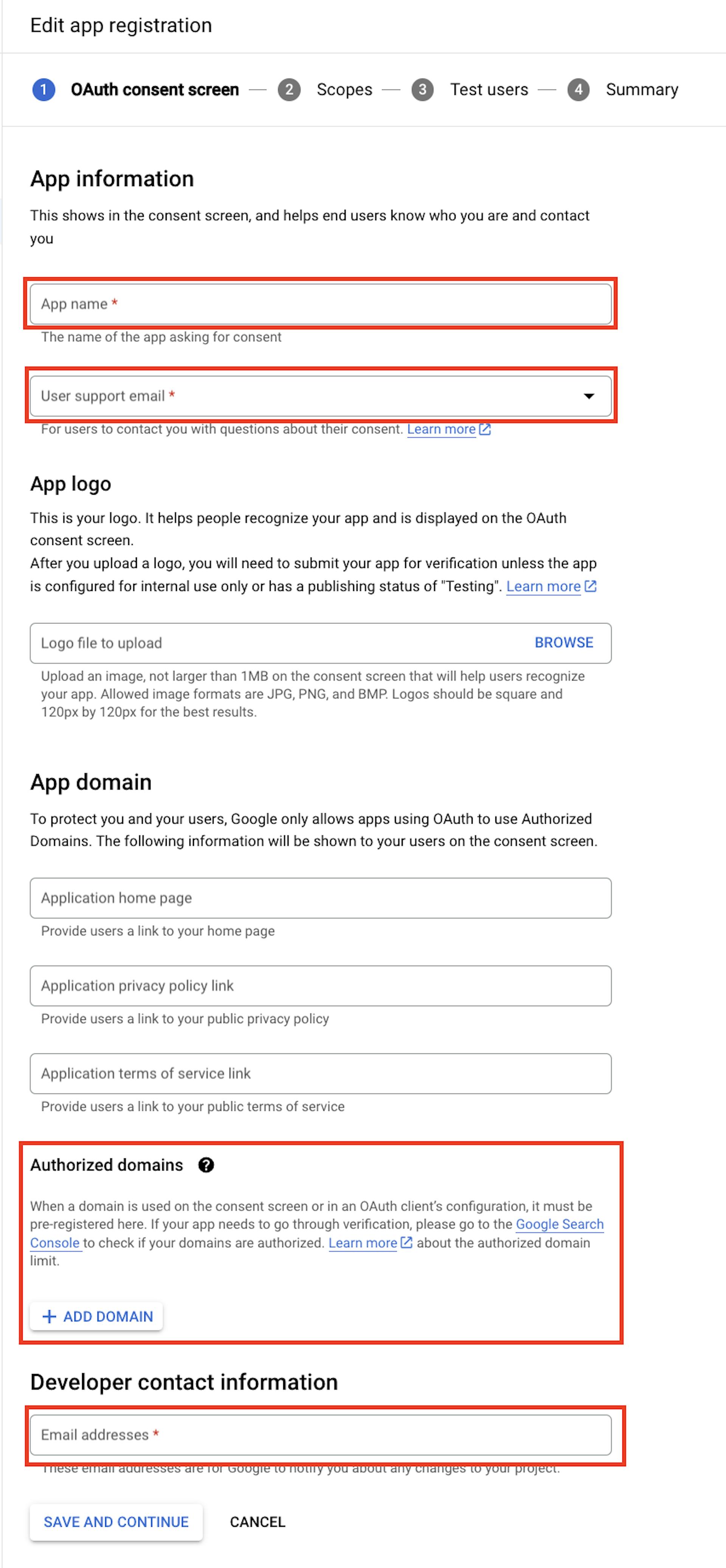 OAuth consent screen configuration