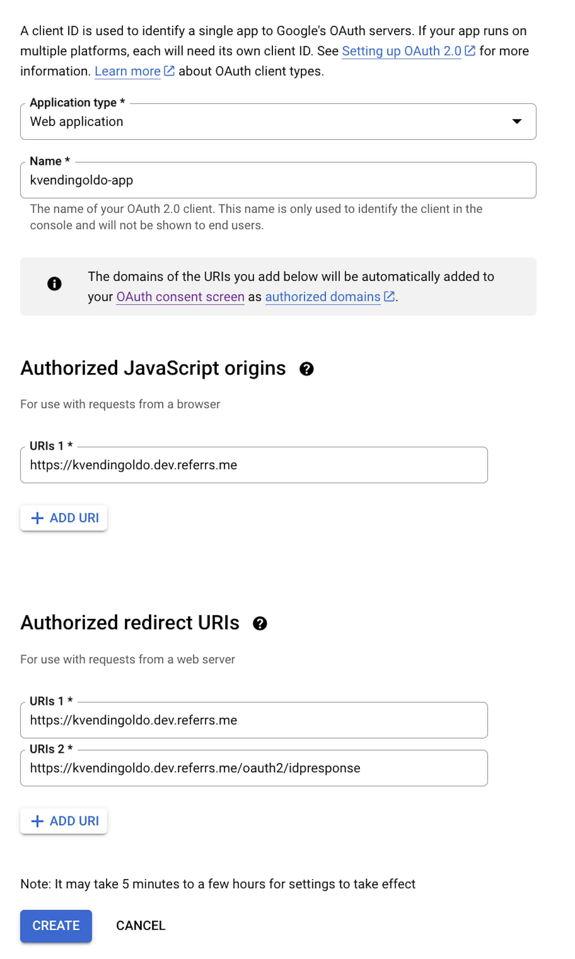 OAuth Credentials configuration 