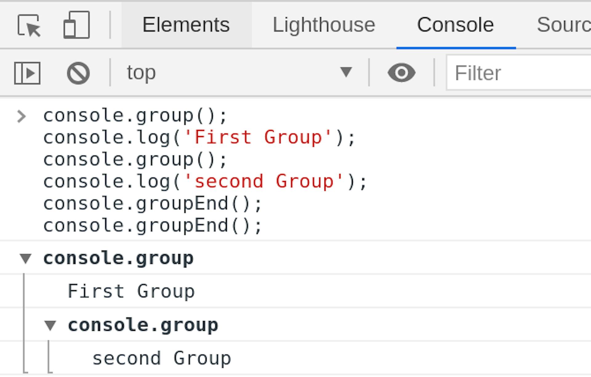 console.group() and console.groupEnd()