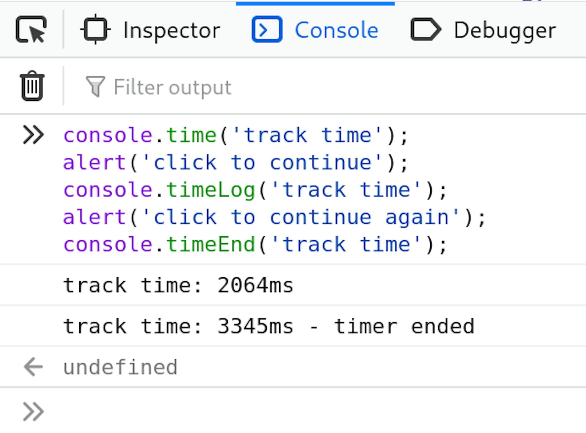 console.time() and console.timeEnd()