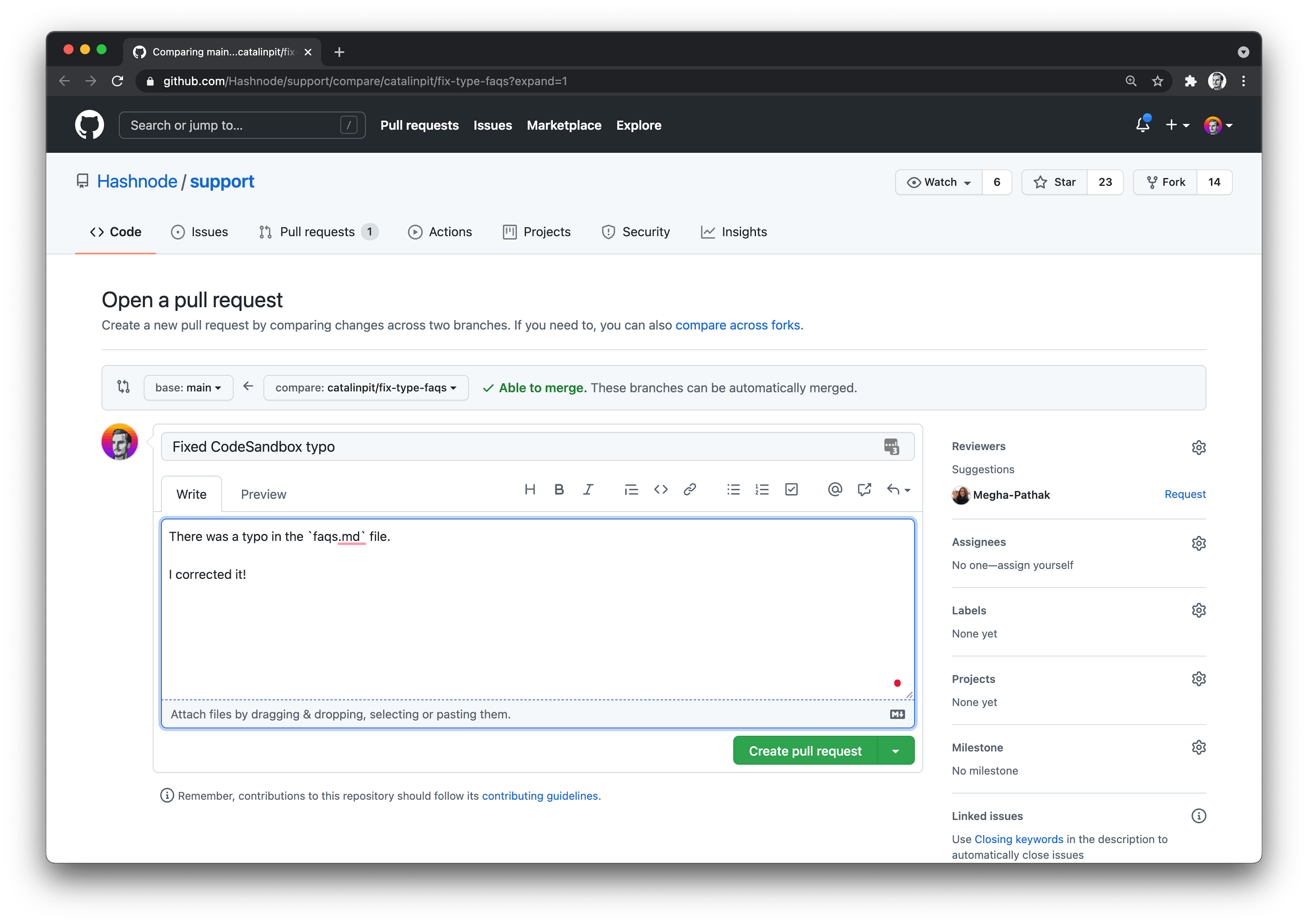 Creating a pull request on Github