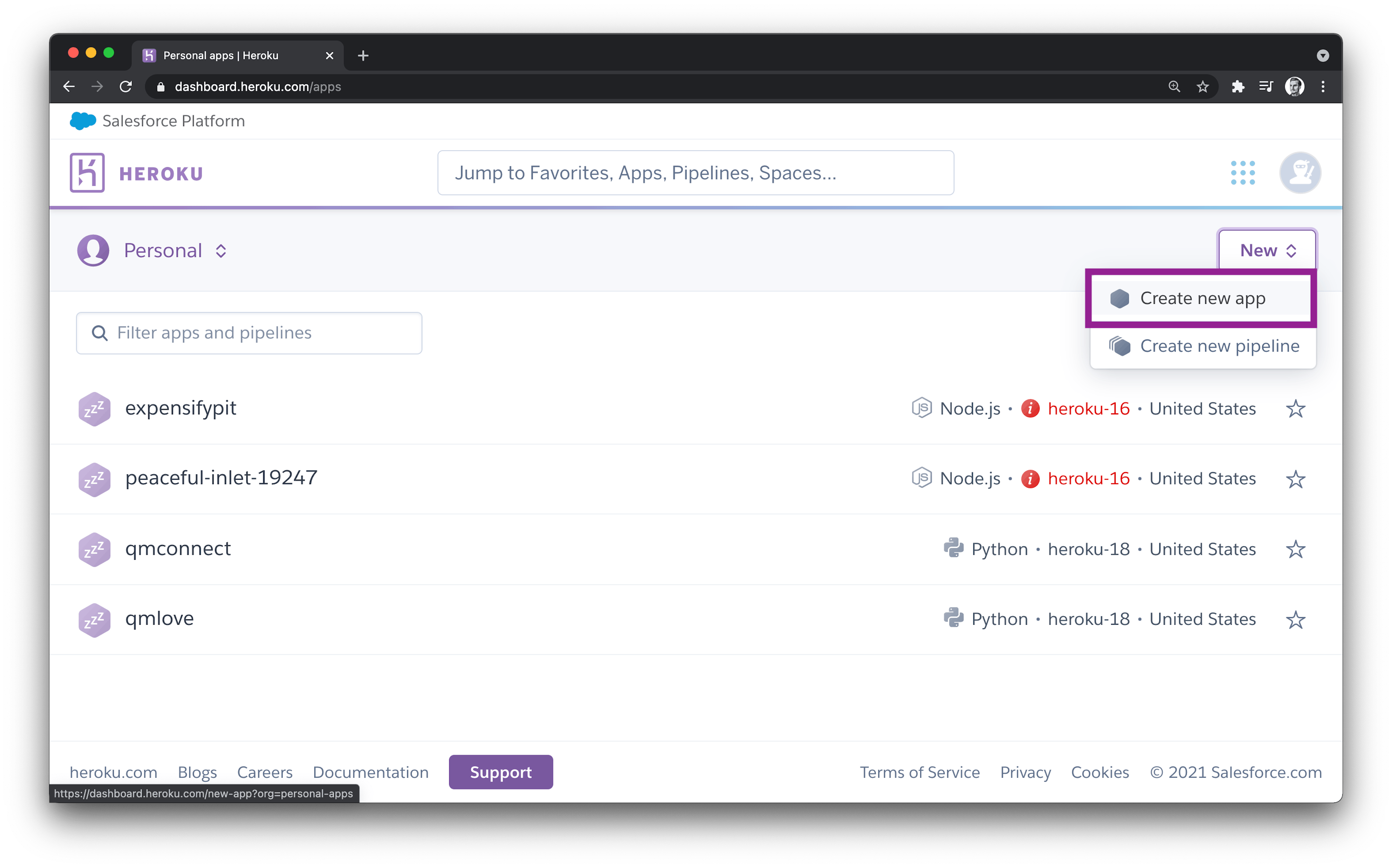 Heroku App Dashboard