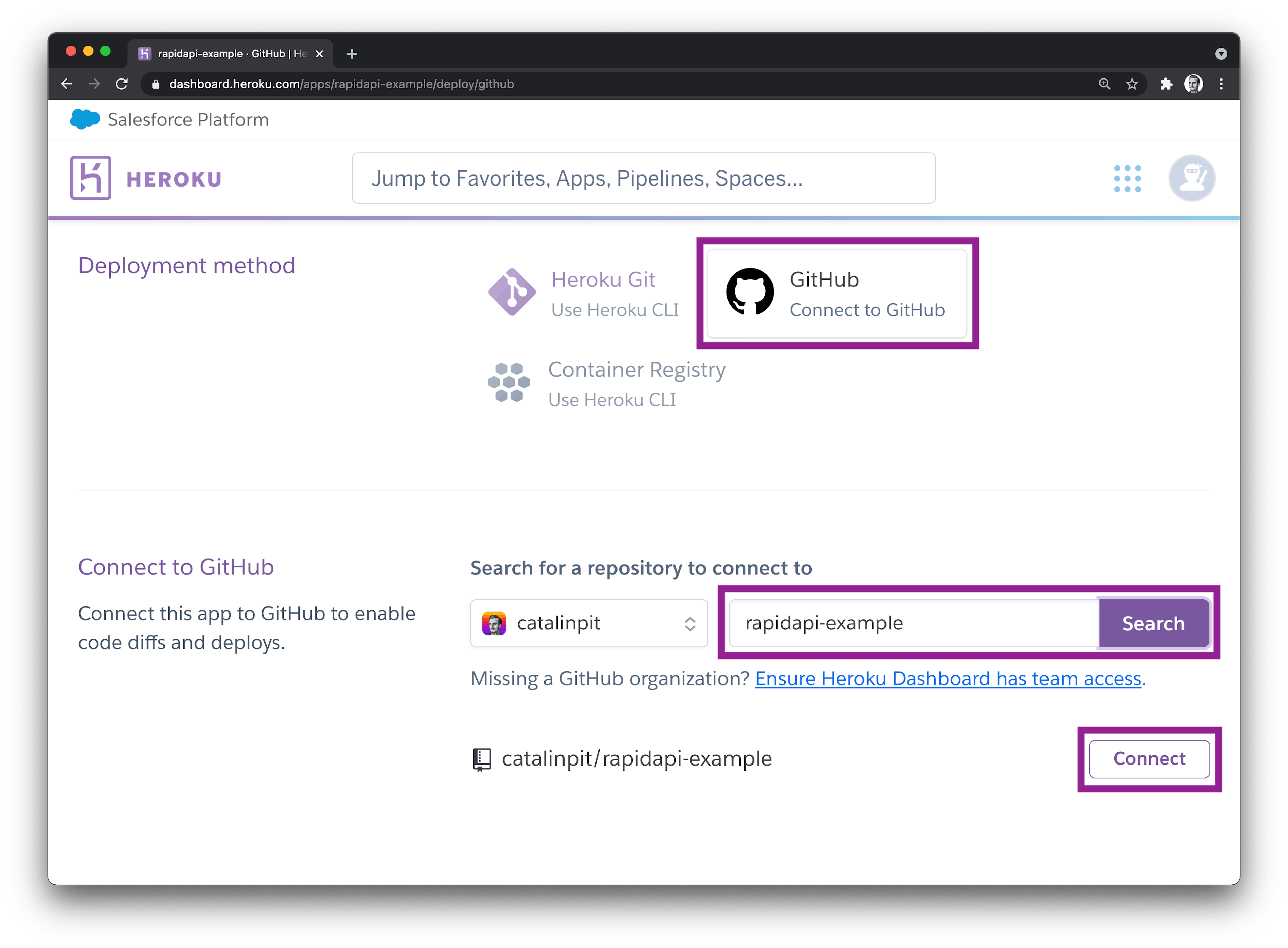 How to find your Github repository on Heroku