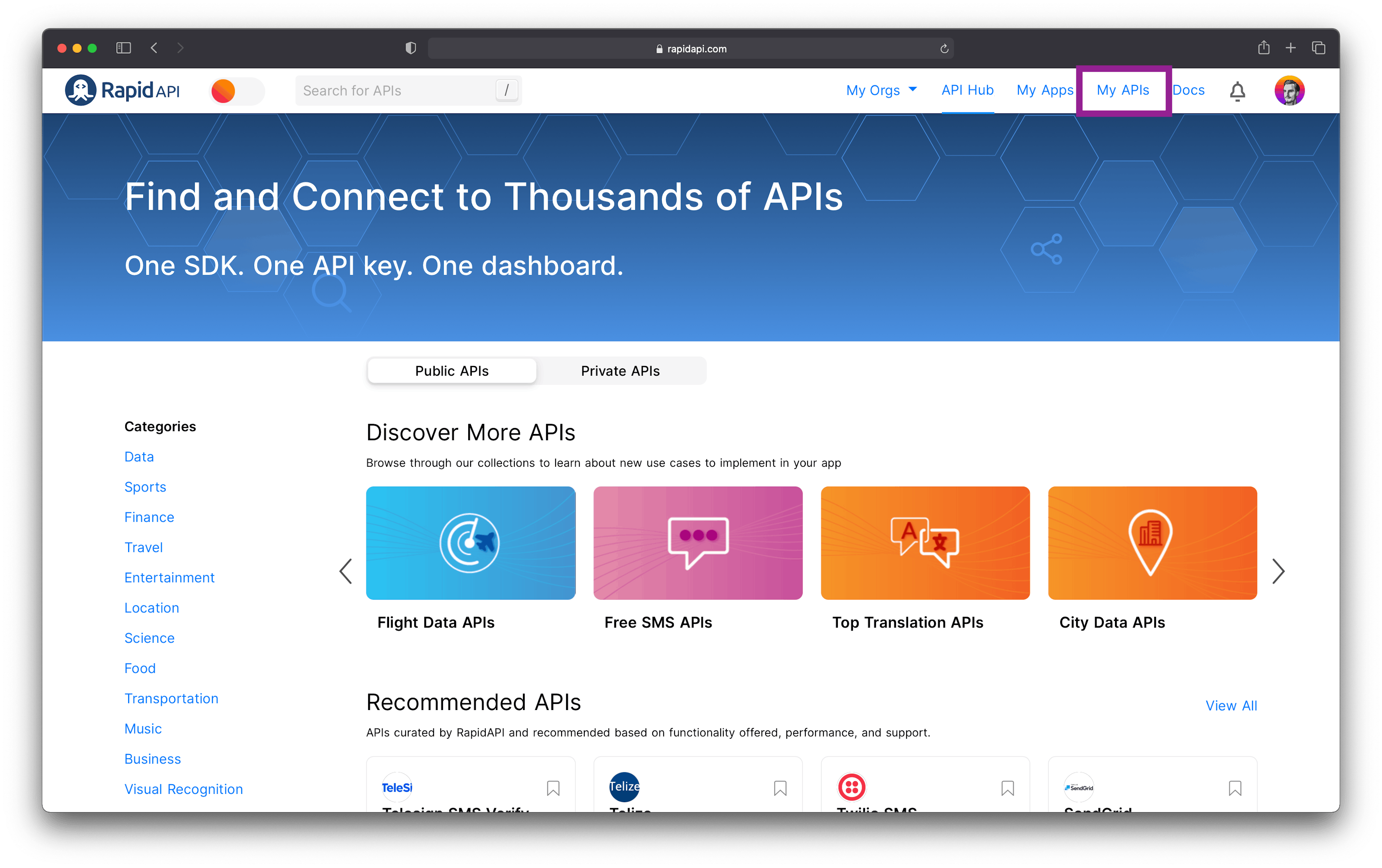 RapidAPI Hub Homepage