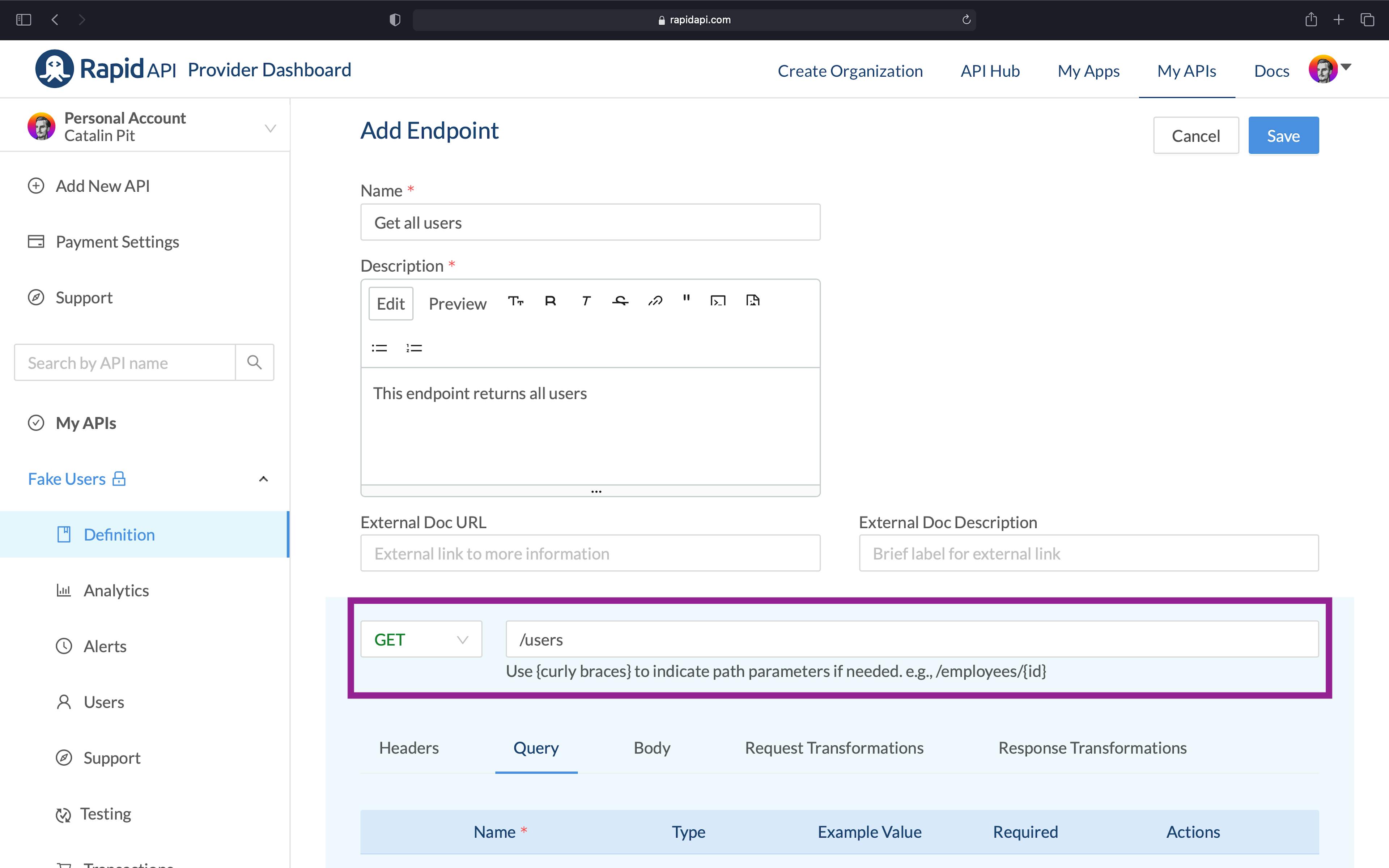 Configure the API endpoint