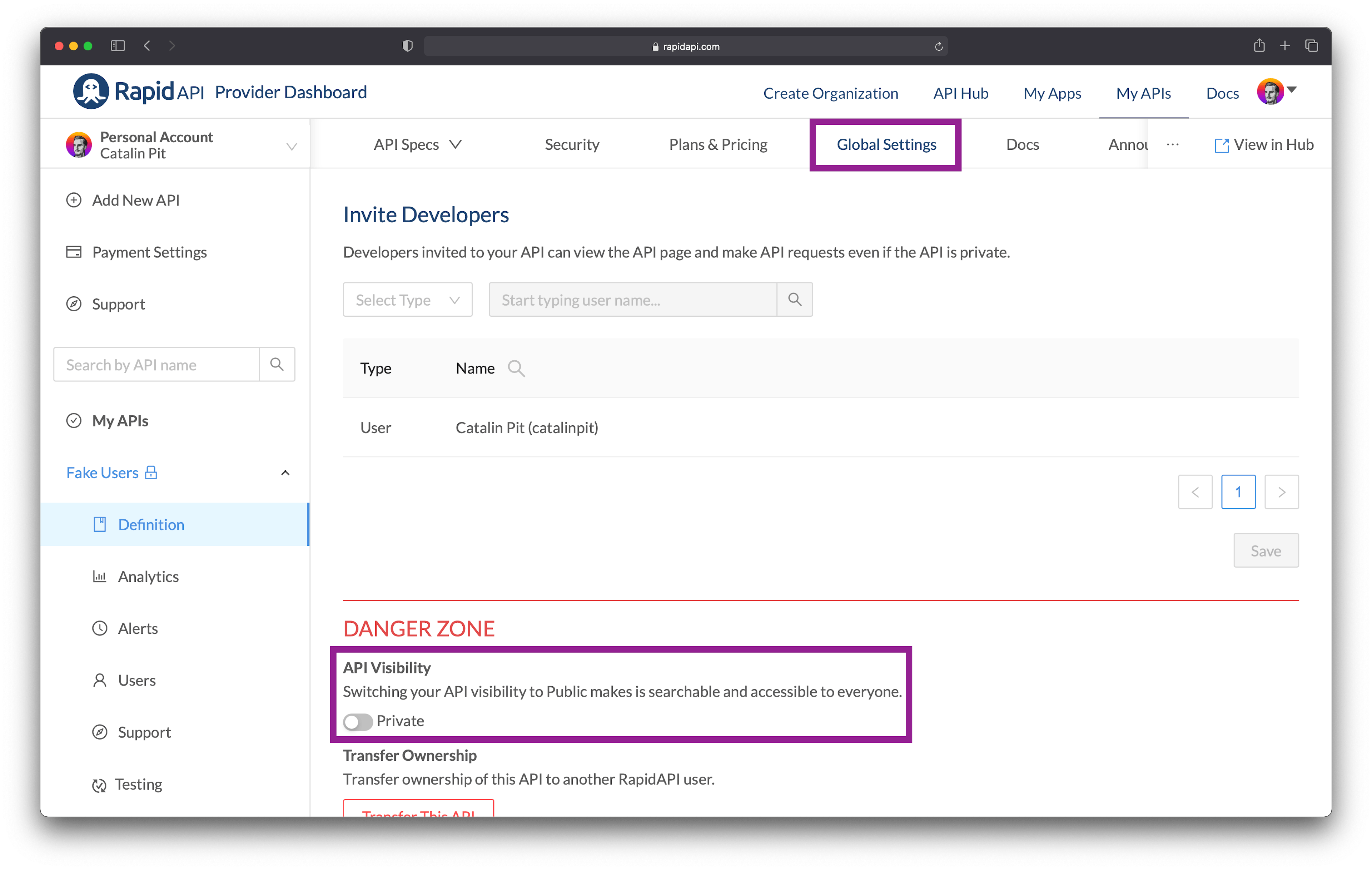 API Global Settings